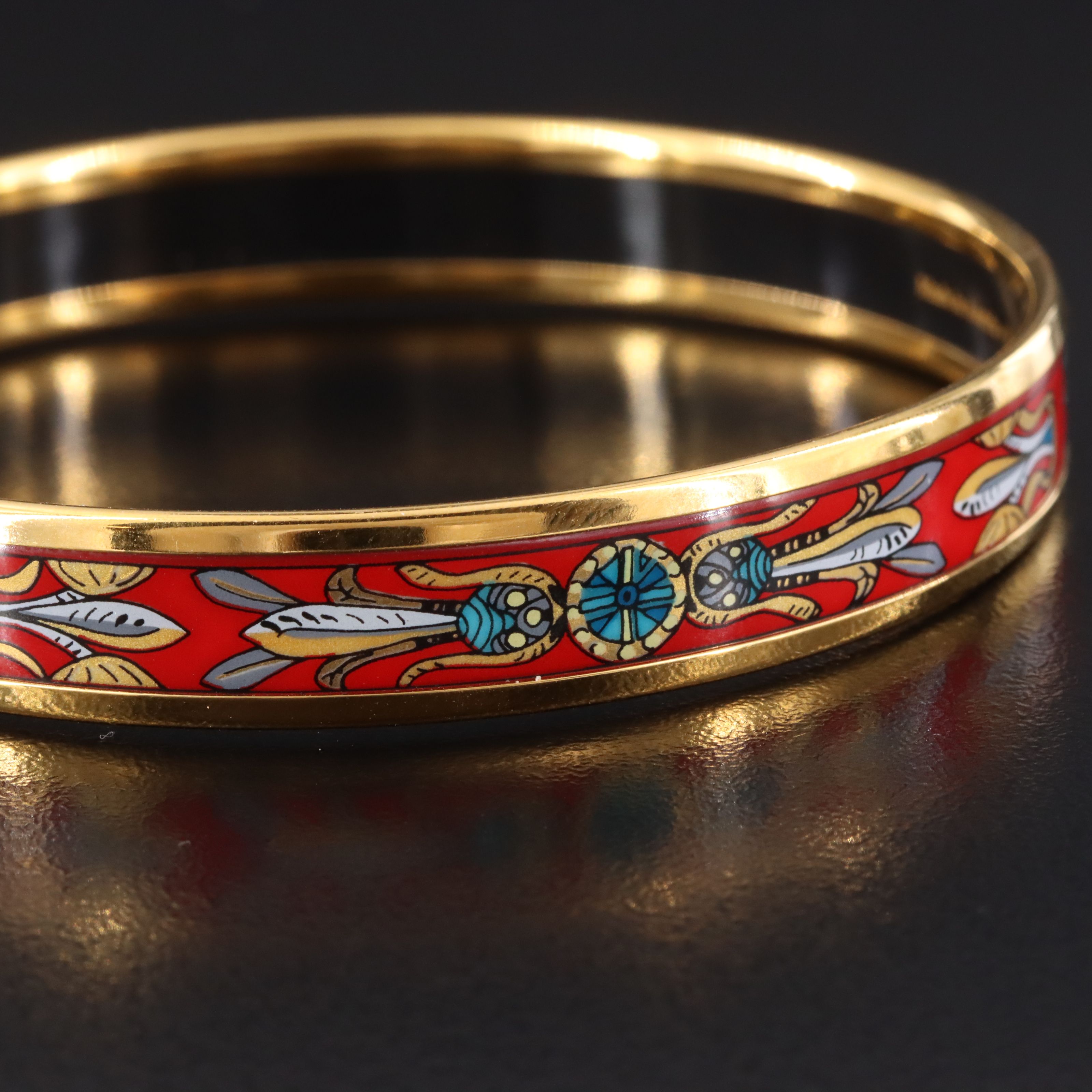 Hermès Red Wheat Motif Enamel Narrow Bangle