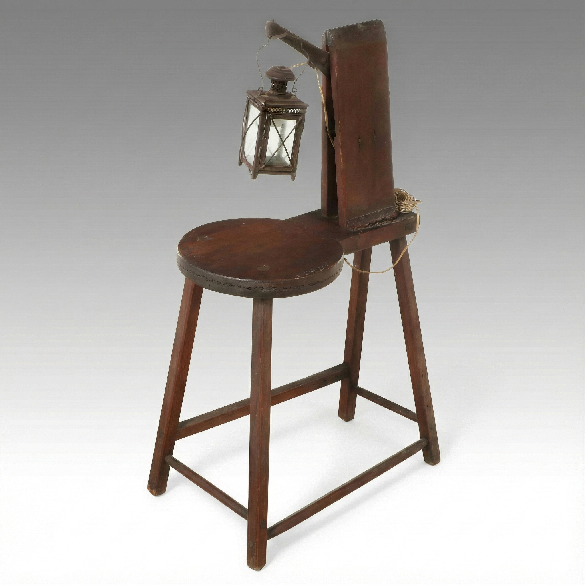 Primitive Style Wooden Stitching Horse Converted to Side Table with Lamp