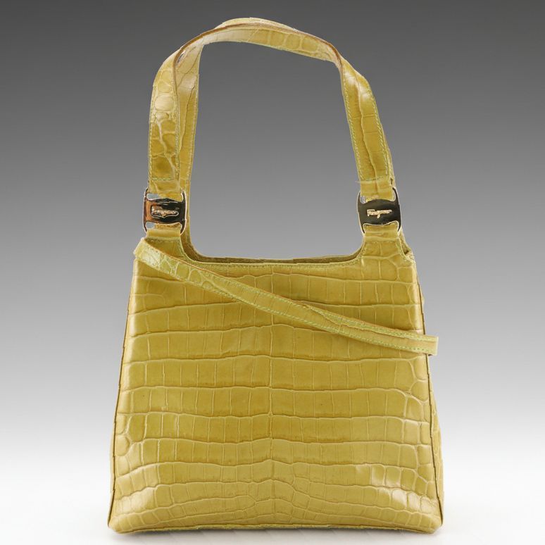 Salvatore Ferragamo Vara Handbag in Green Crocodile Embossed Leather
