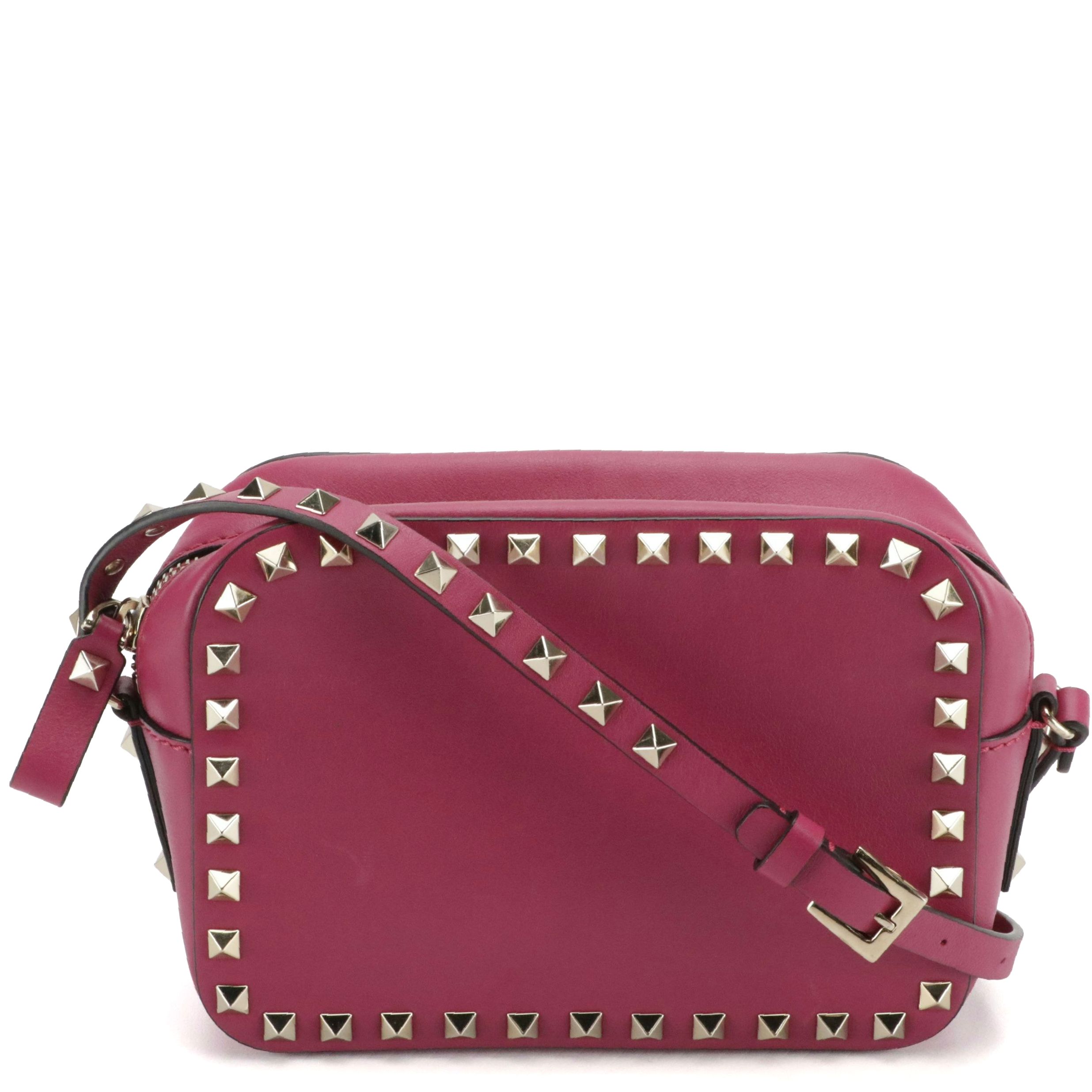 Valentino Garavani Camera Crossbody Bag in Fuchsia Rockstud Calfskin Leather