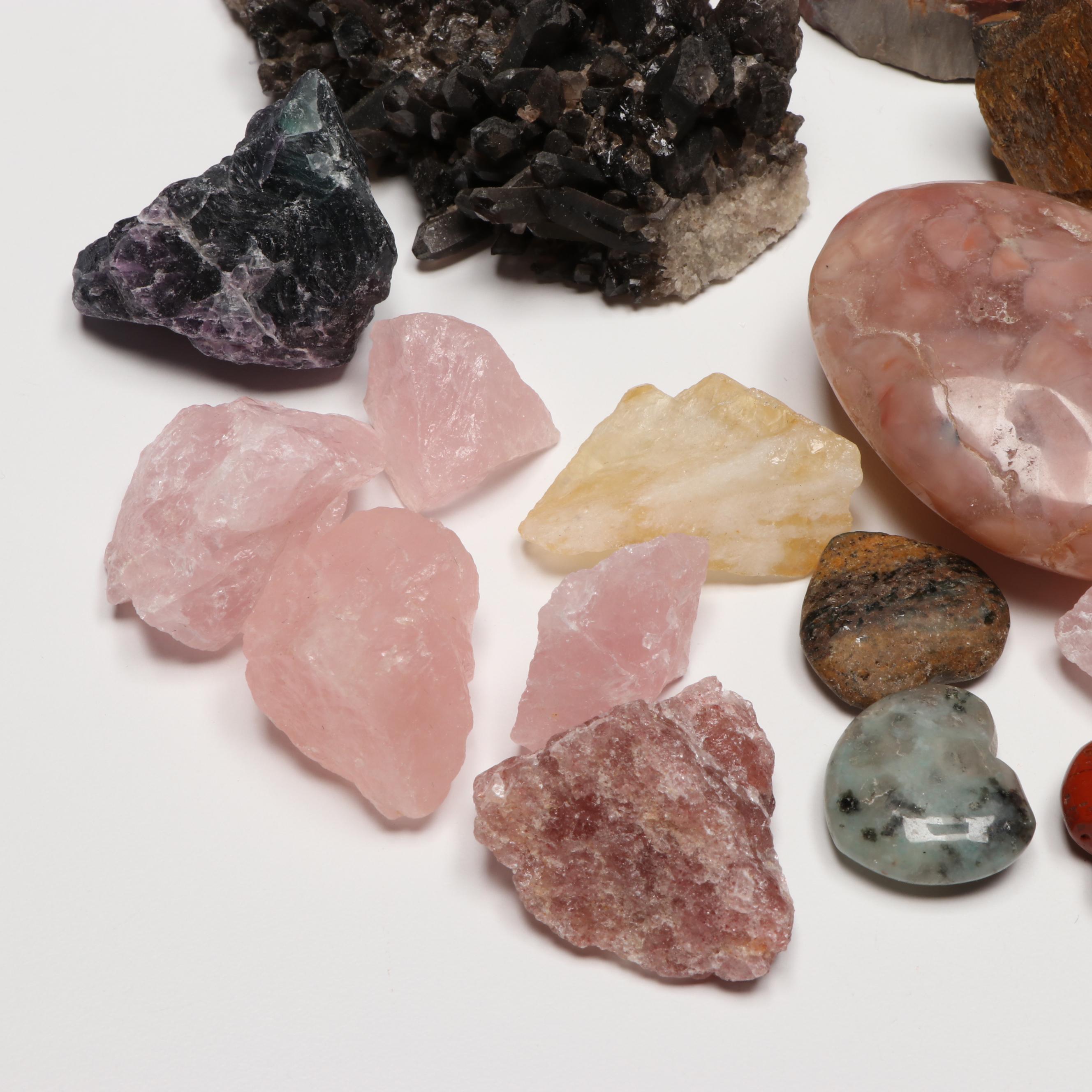 Rhodochrosite, Smoky Quartz and Citrine Geodes with Other Gemstones