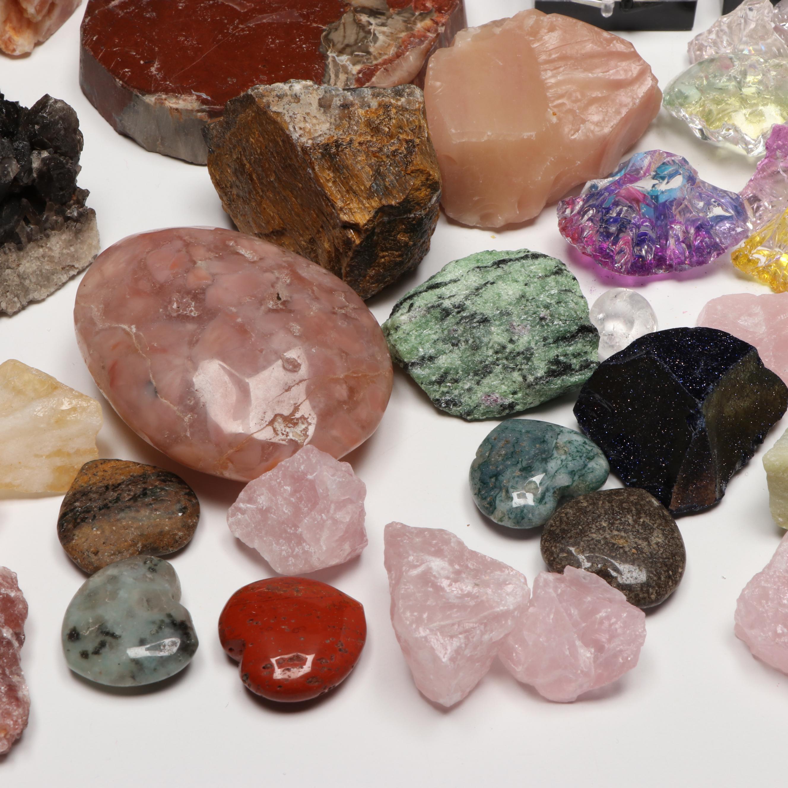 Rhodochrosite, Smoky Quartz and Citrine Geodes with Other Gemstones