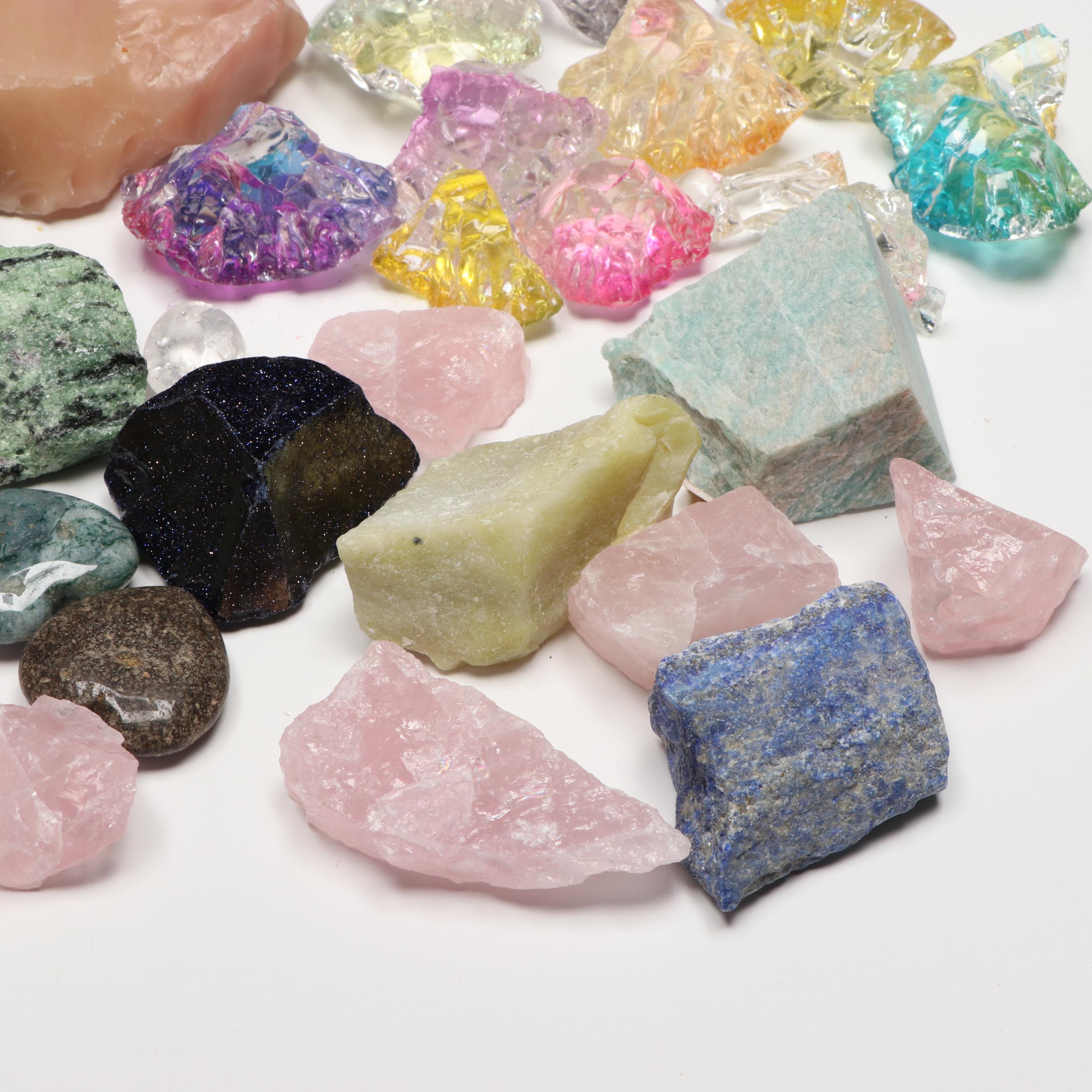 Rhodochrosite, Smoky Quartz and Citrine Geodes with Other Gemstones