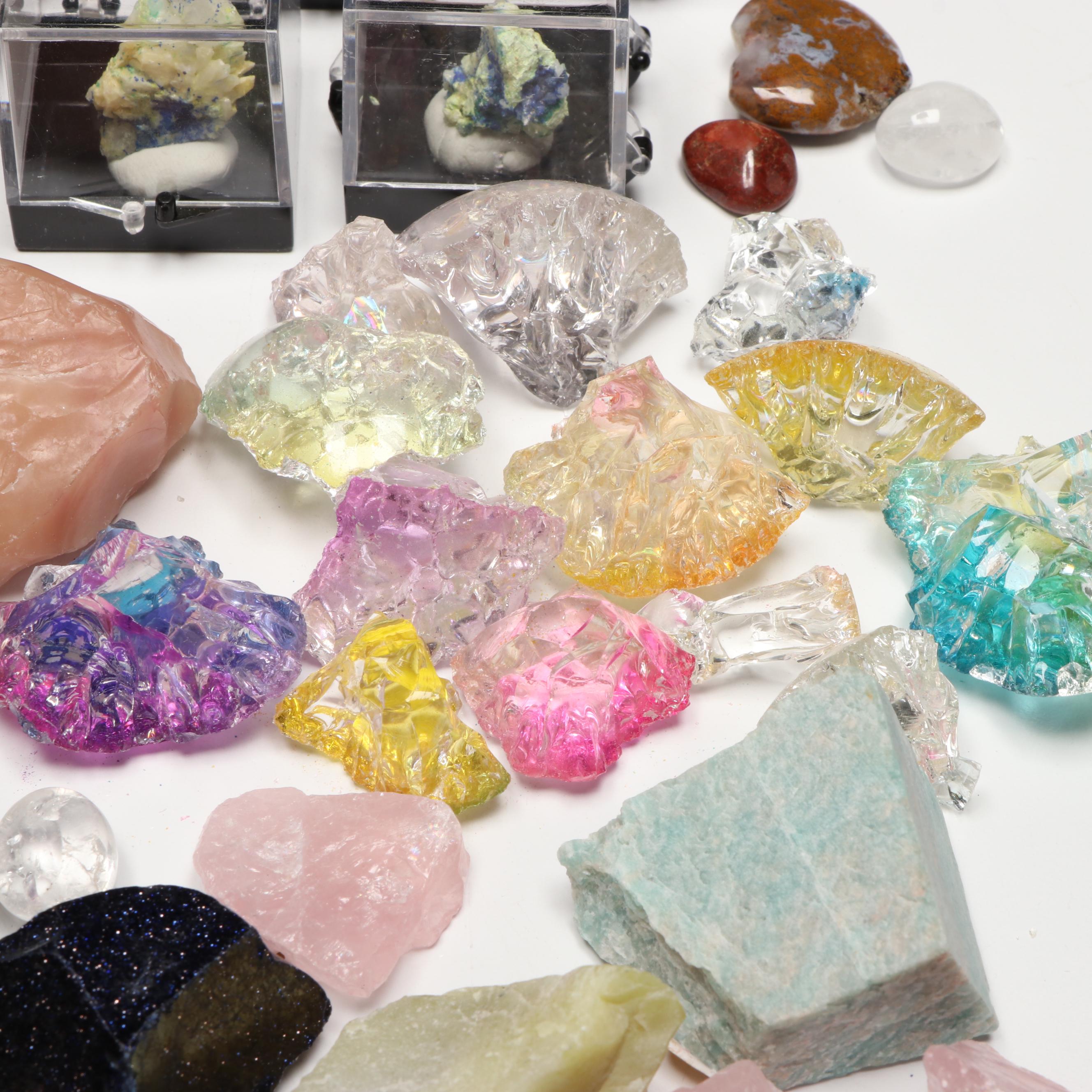 Rhodochrosite, Smoky Quartz and Citrine Geodes with Other Gemstones