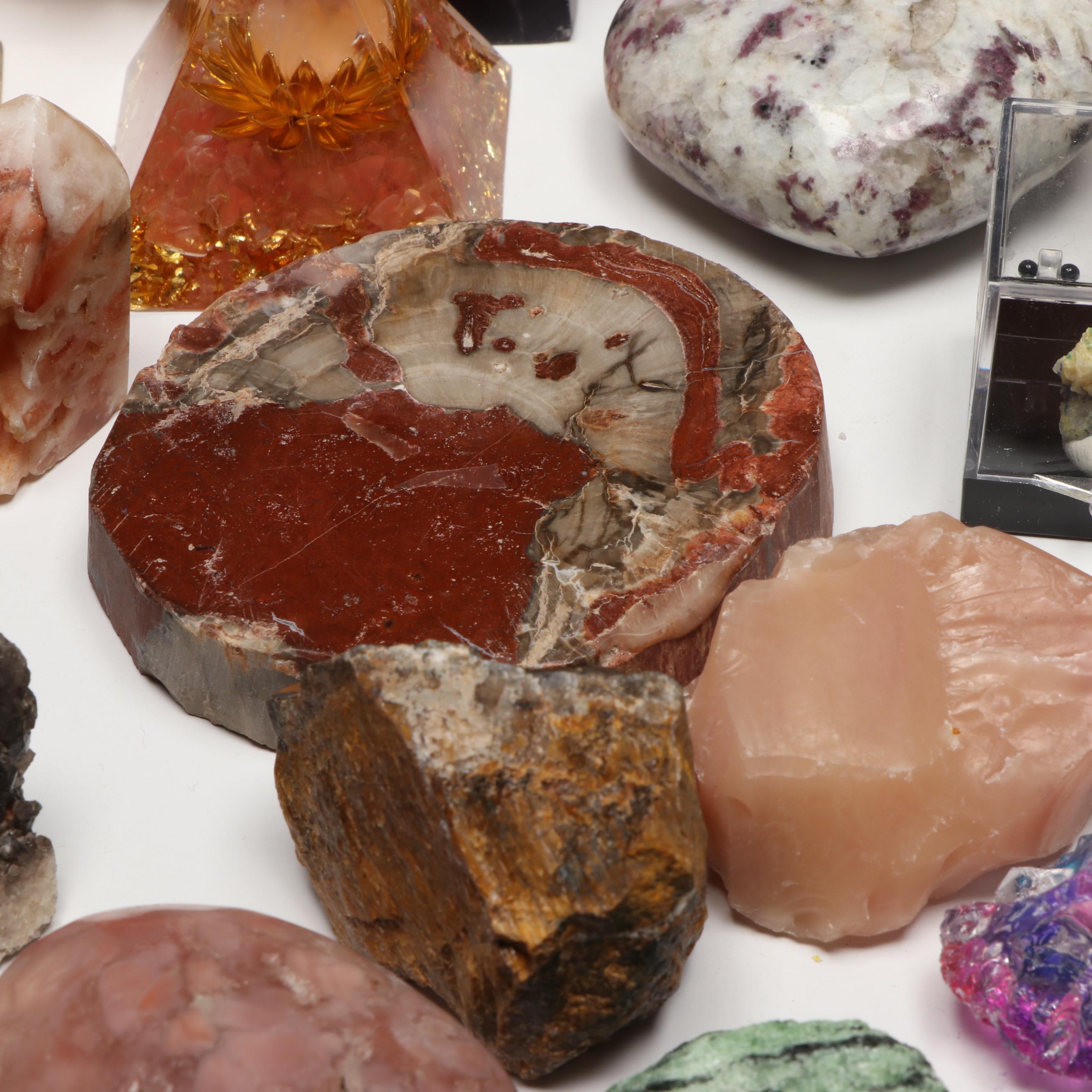Rhodochrosite, Smoky Quartz and Citrine Geodes with Other Gemstones