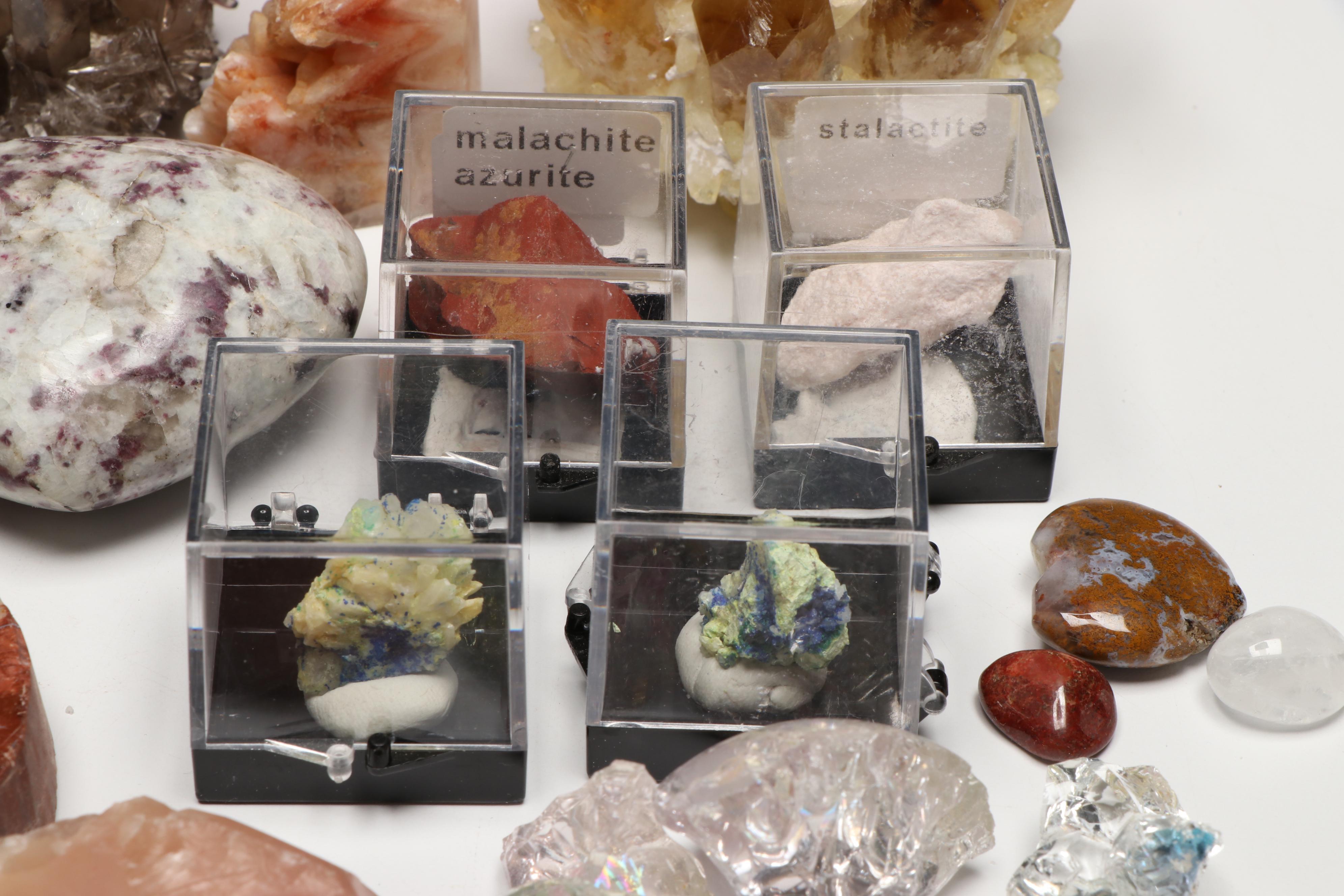 Rhodochrosite, Smoky Quartz and Citrine Geodes with Other Gemstones