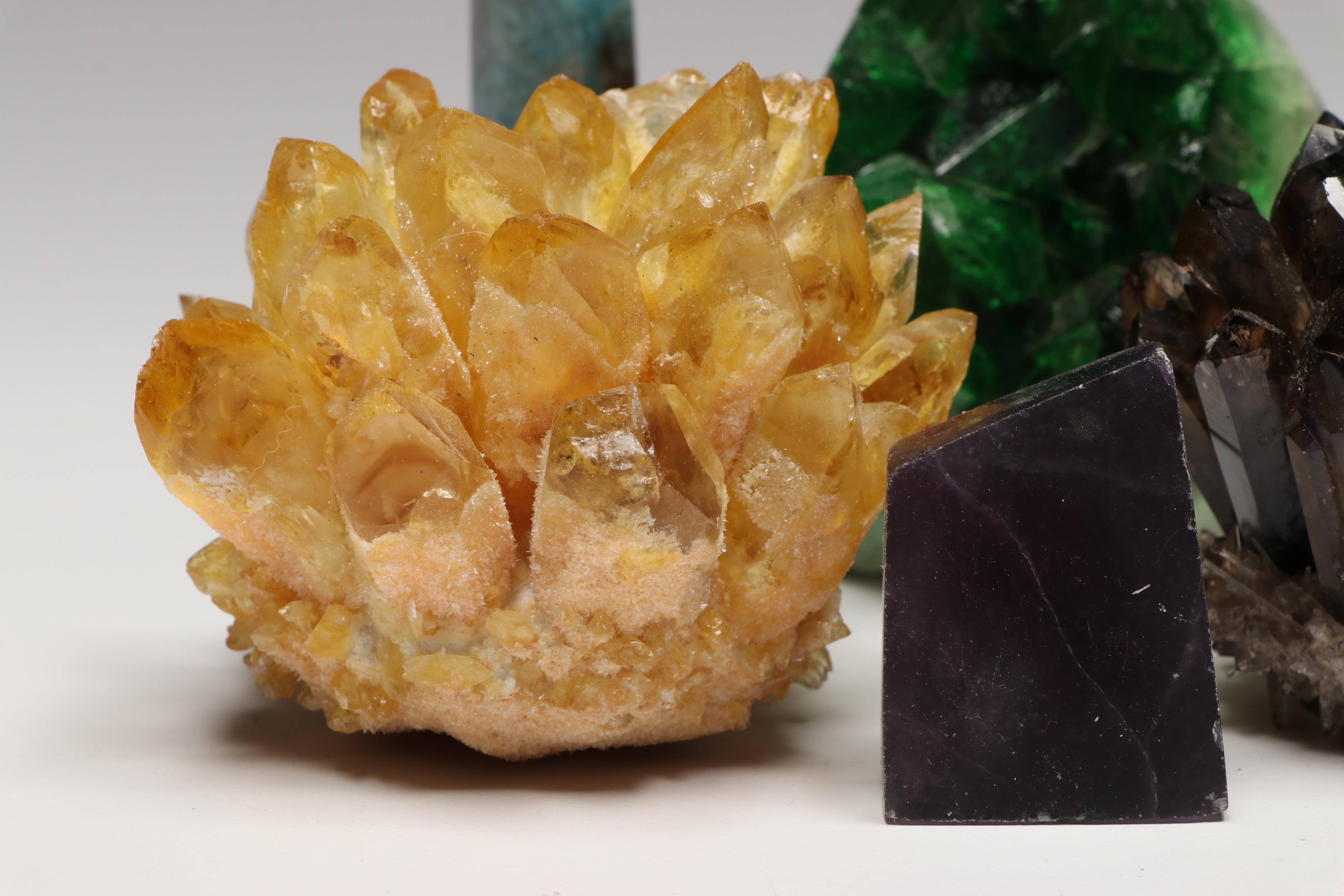 Rhodochrosite, Smoky Quartz and Citrine Geodes with Other Gemstones