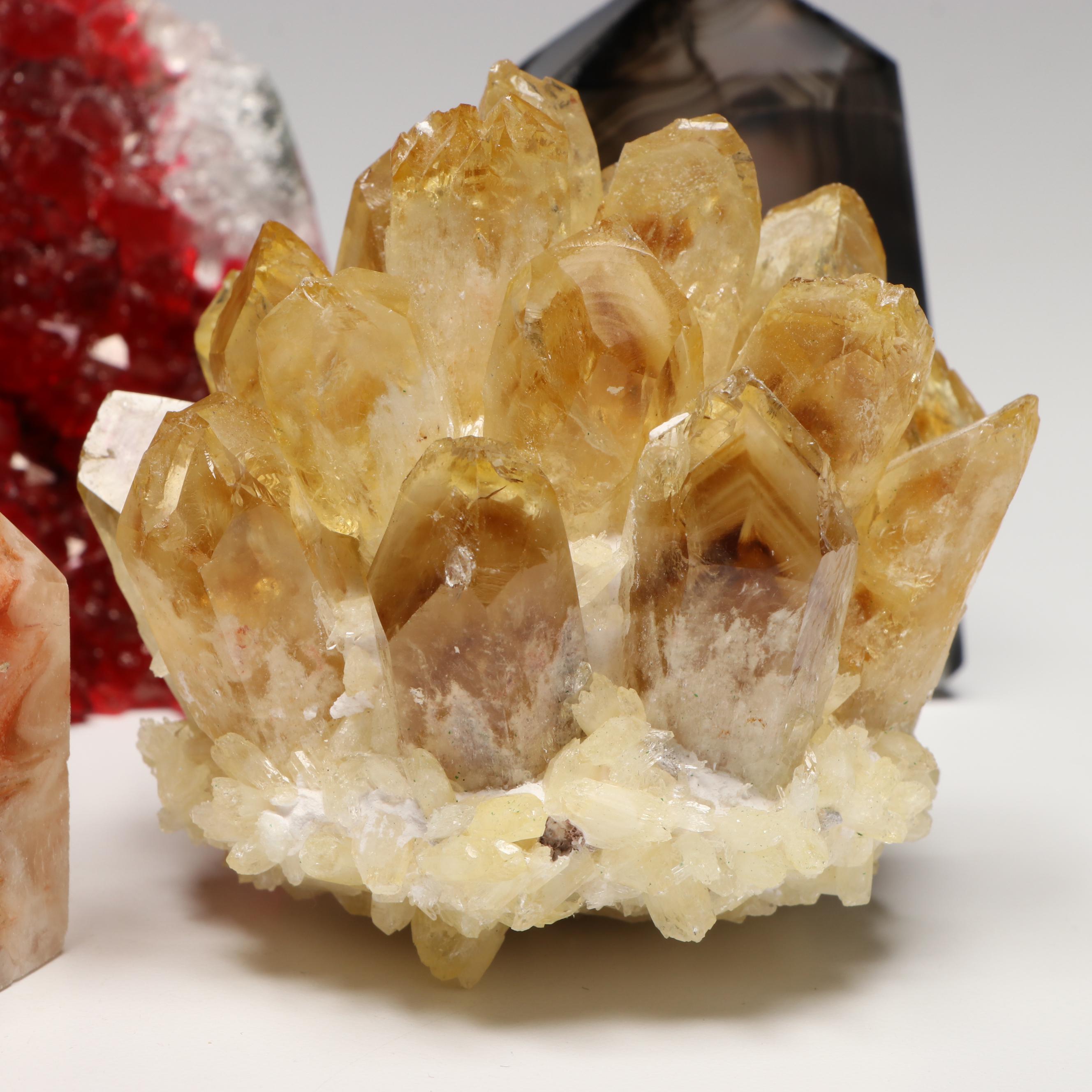 Rhodochrosite, Smoky Quartz and Citrine Geodes with Other Gemstones