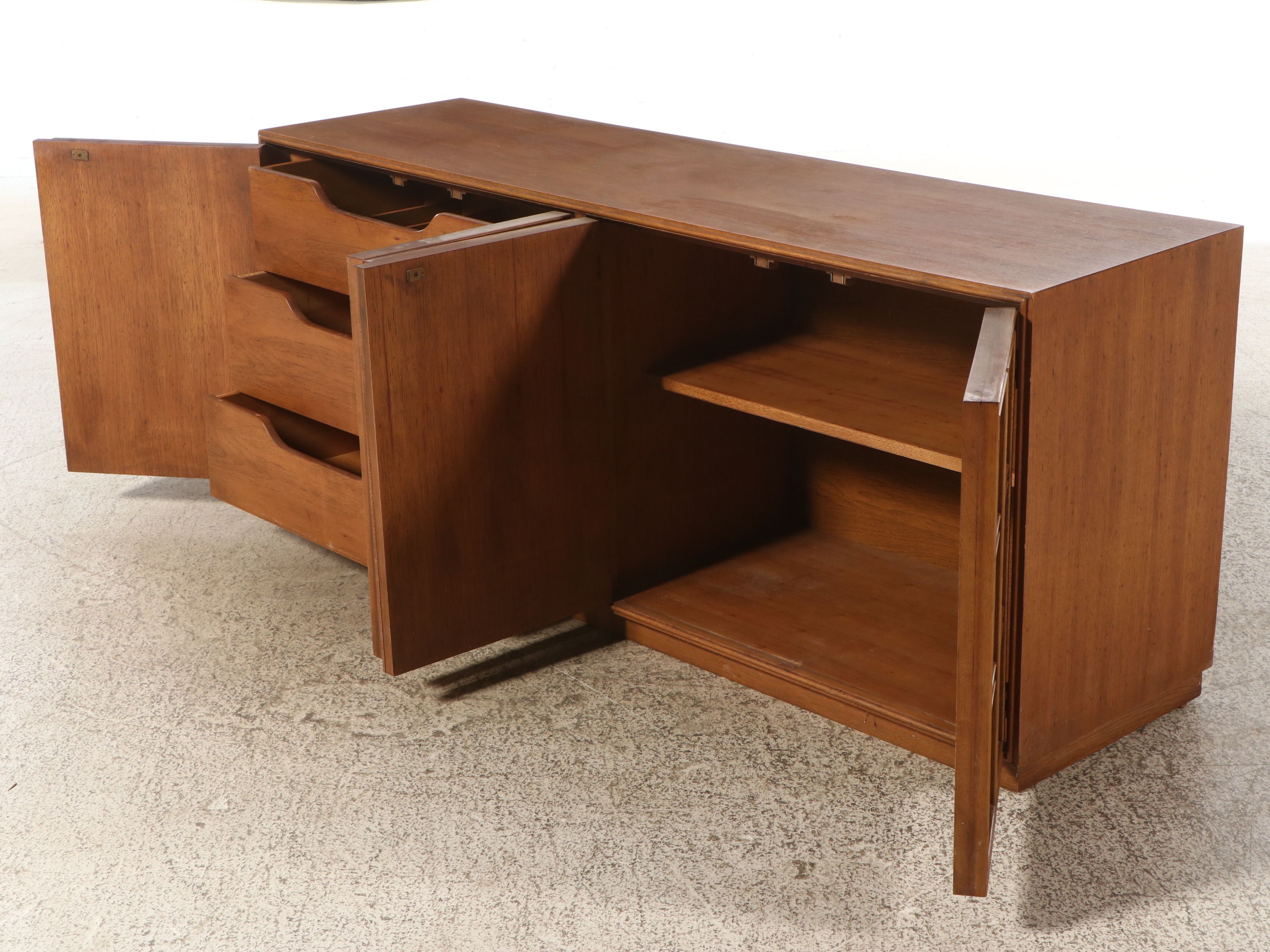 Brutalist Style Walnut Sideboard, Mid-20th Century