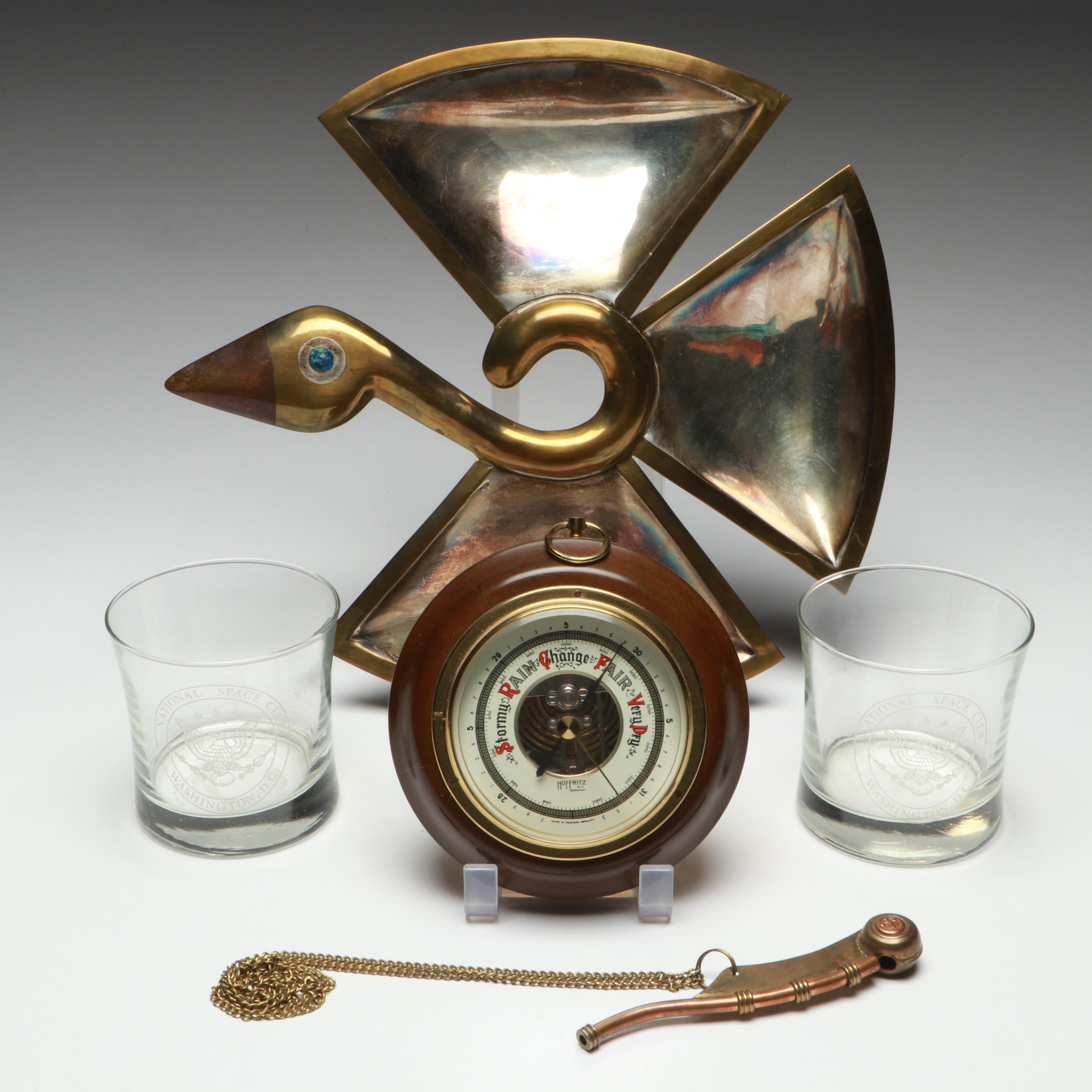 Los Castillos Brass Bird Tray with Glass Old Fashioned Glasses and Other Décor