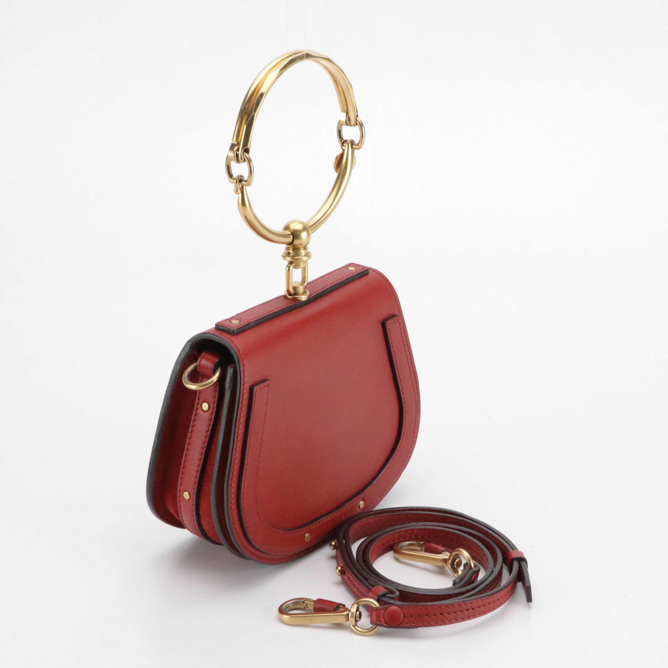 Chloé Nile Bracelet Two-Way Bag in Red Leather and Suede