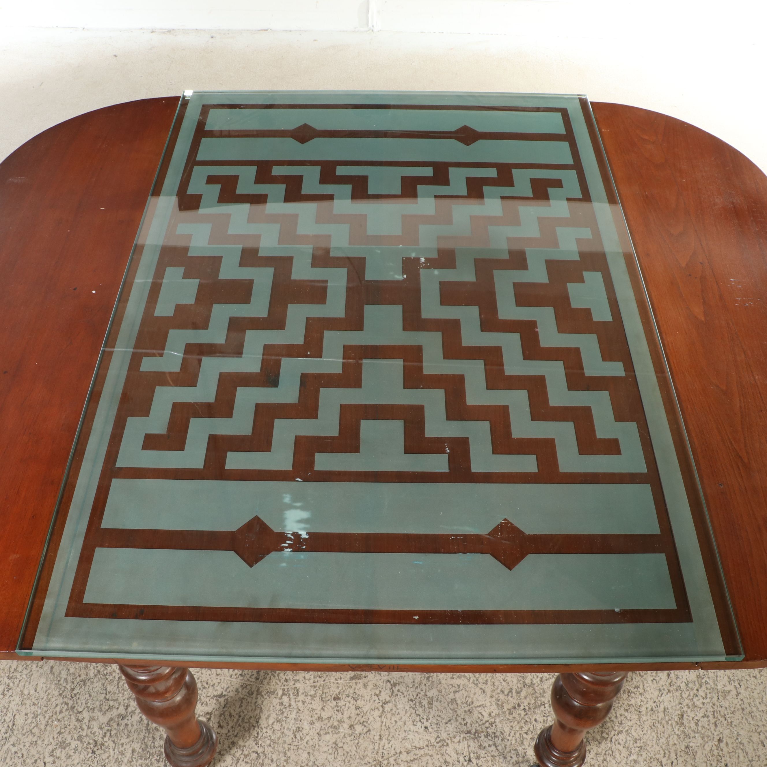 Country Sheraton Style Cherry Drop-Leaf Table with Modern Frosted Glass Panel