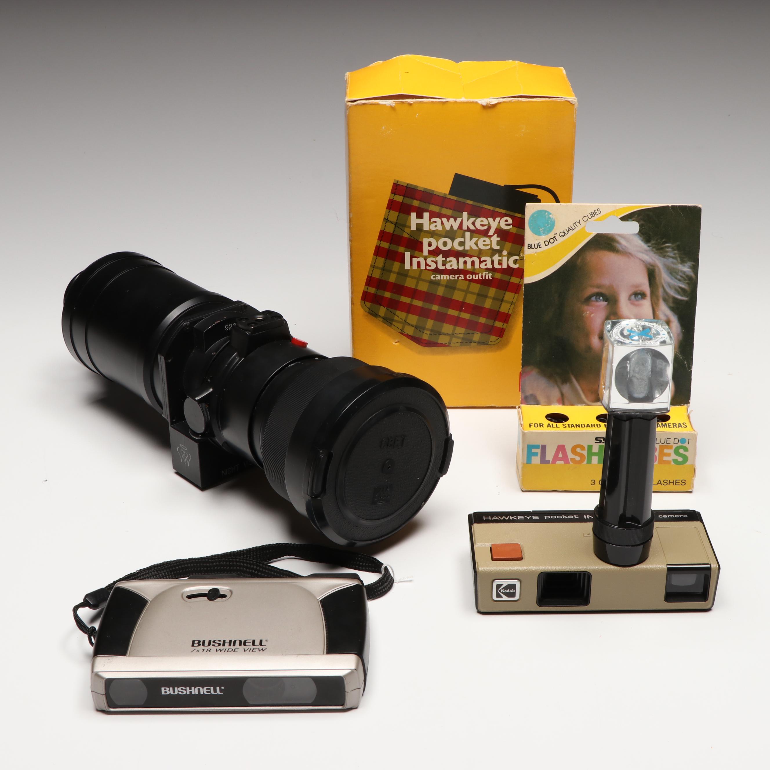 Kodak Hawkeye Pocket Instamatic Camera with Rostov Night Vision Scope and More