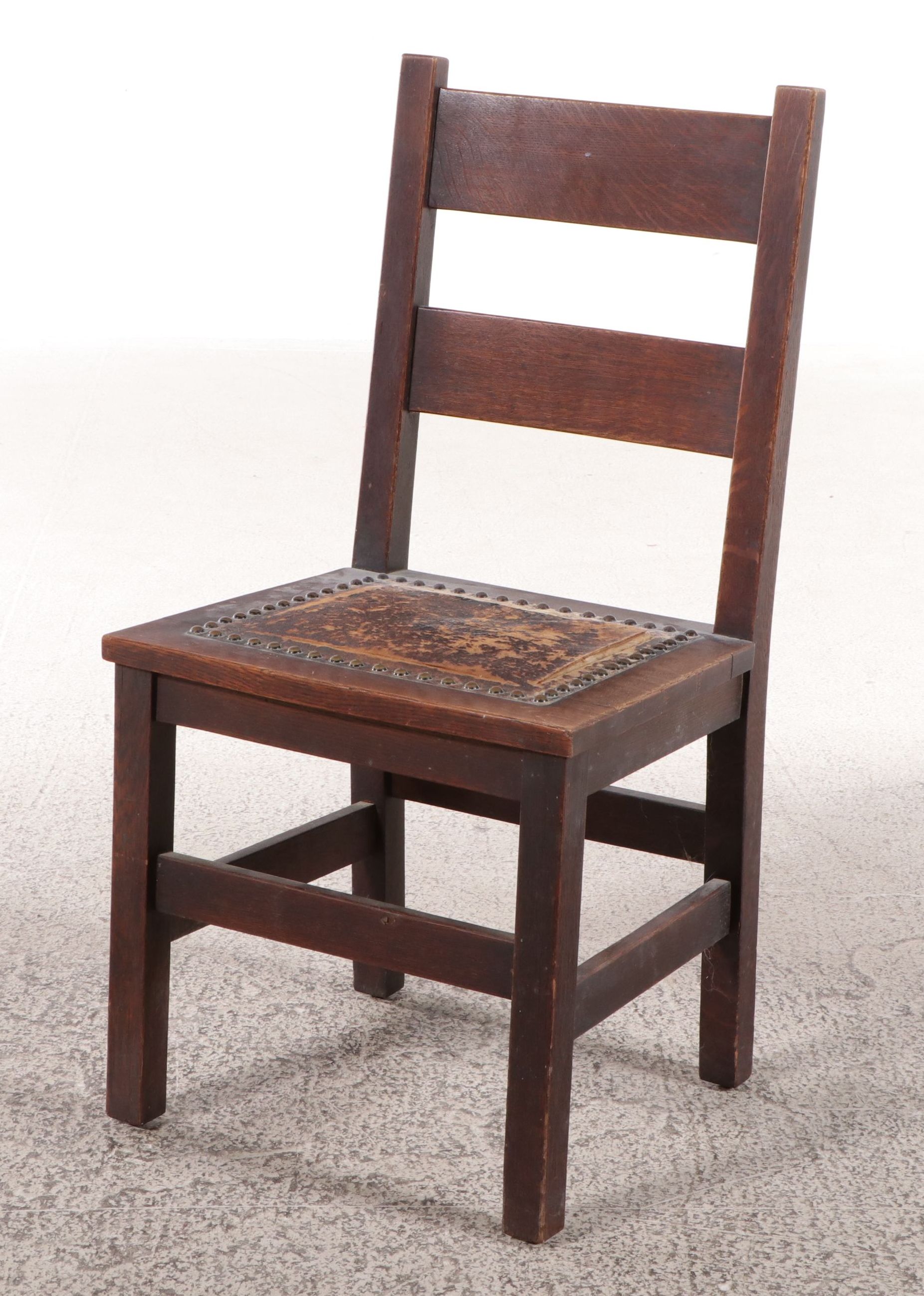 Arts & Crafts Oak and Leather Side Chair, Early 20th Century