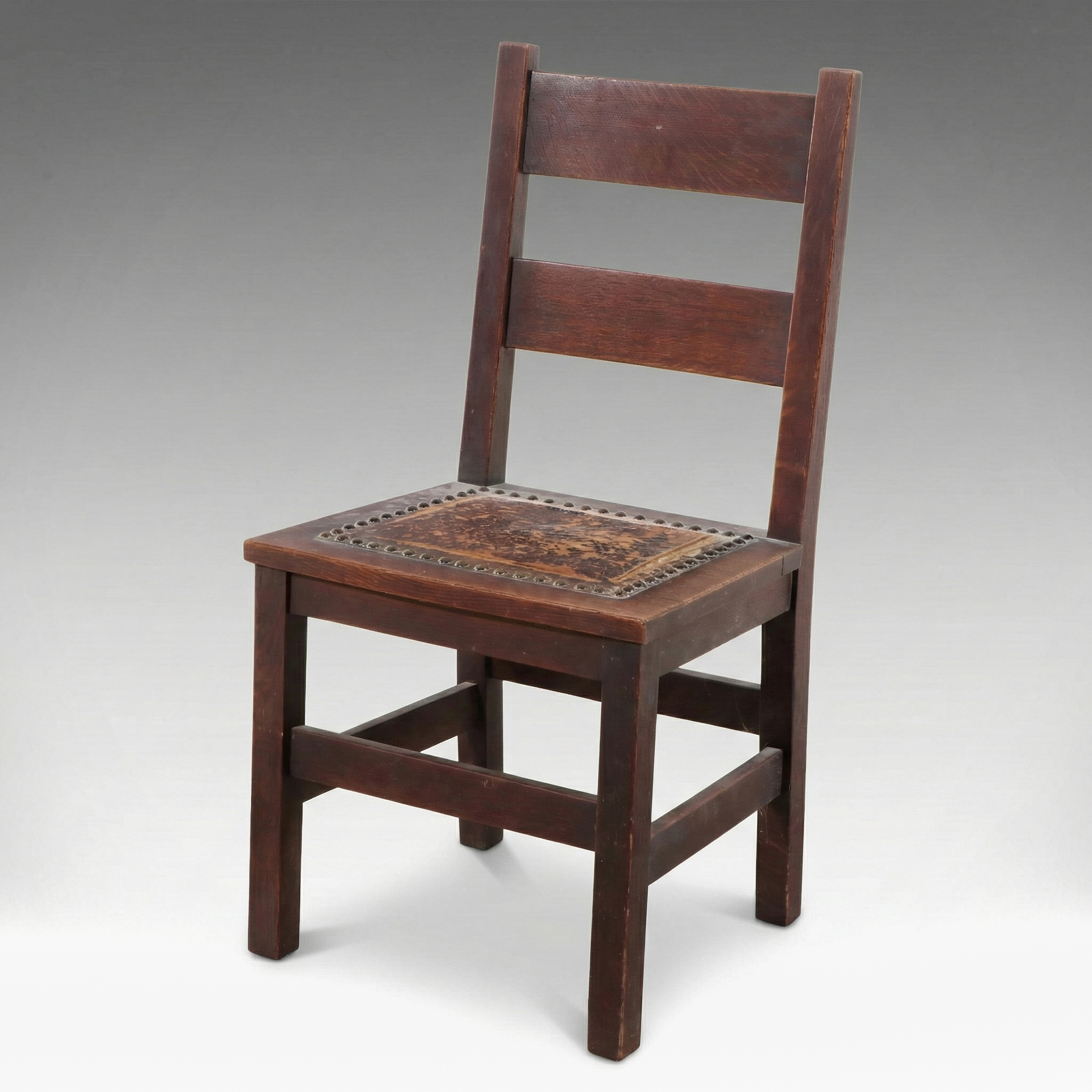 Arts & Crafts Oak and Leather Side Chair, Early 20th Century