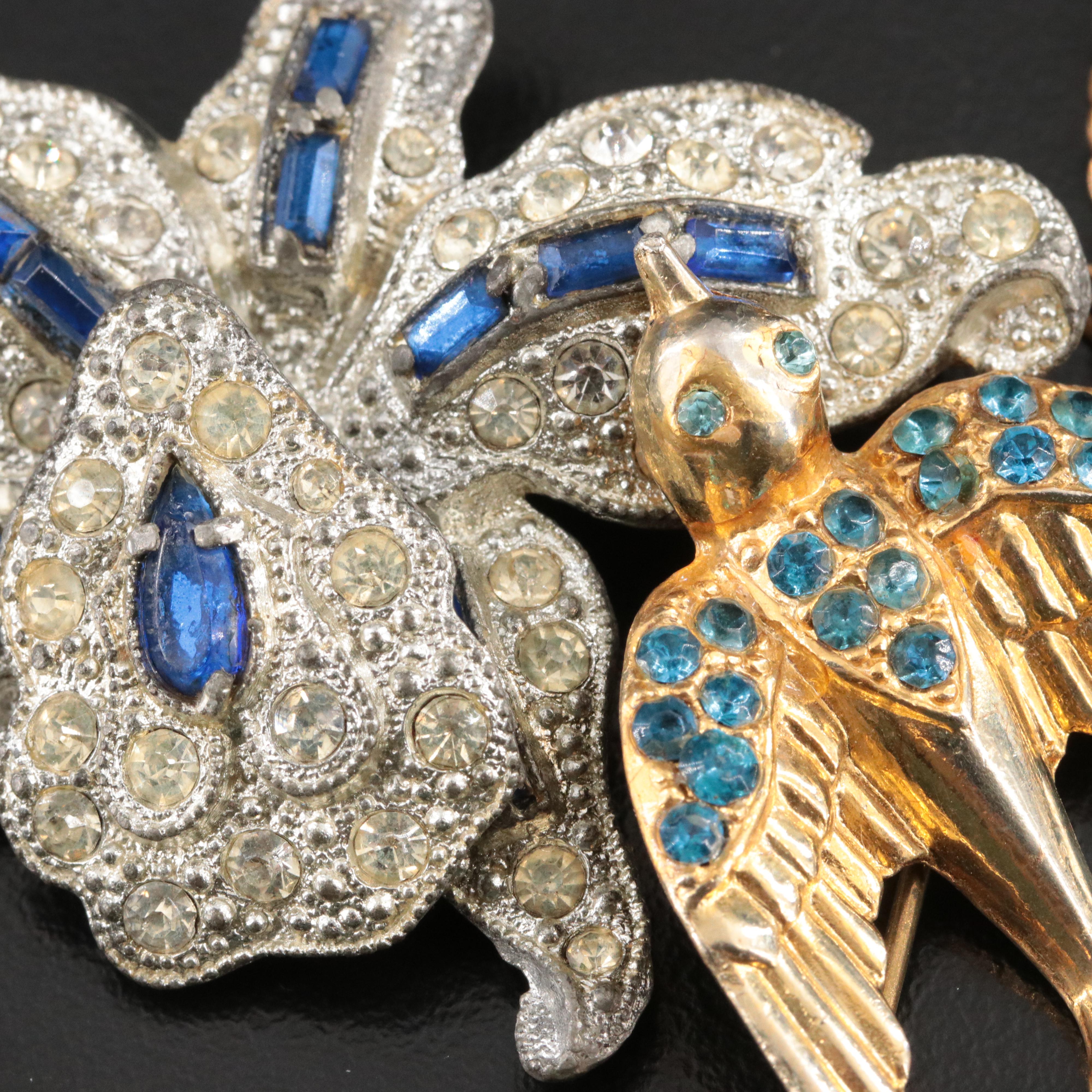 Crystal and Rhinestone Collection Including Trembler Necklace and Brooch