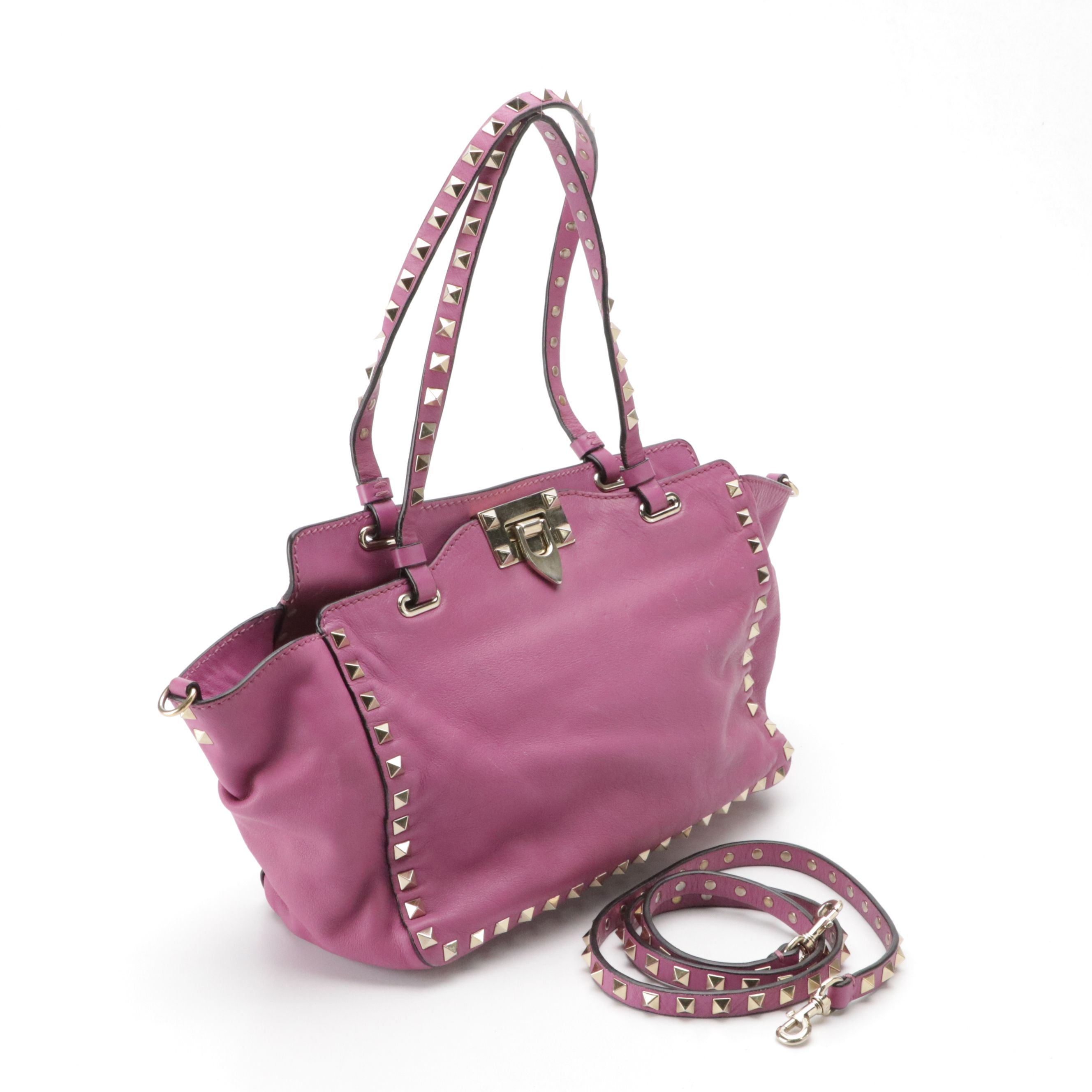 Valentino Garavani Small Rockstud Trapeze Two-Way Bag in Calfskin Leather