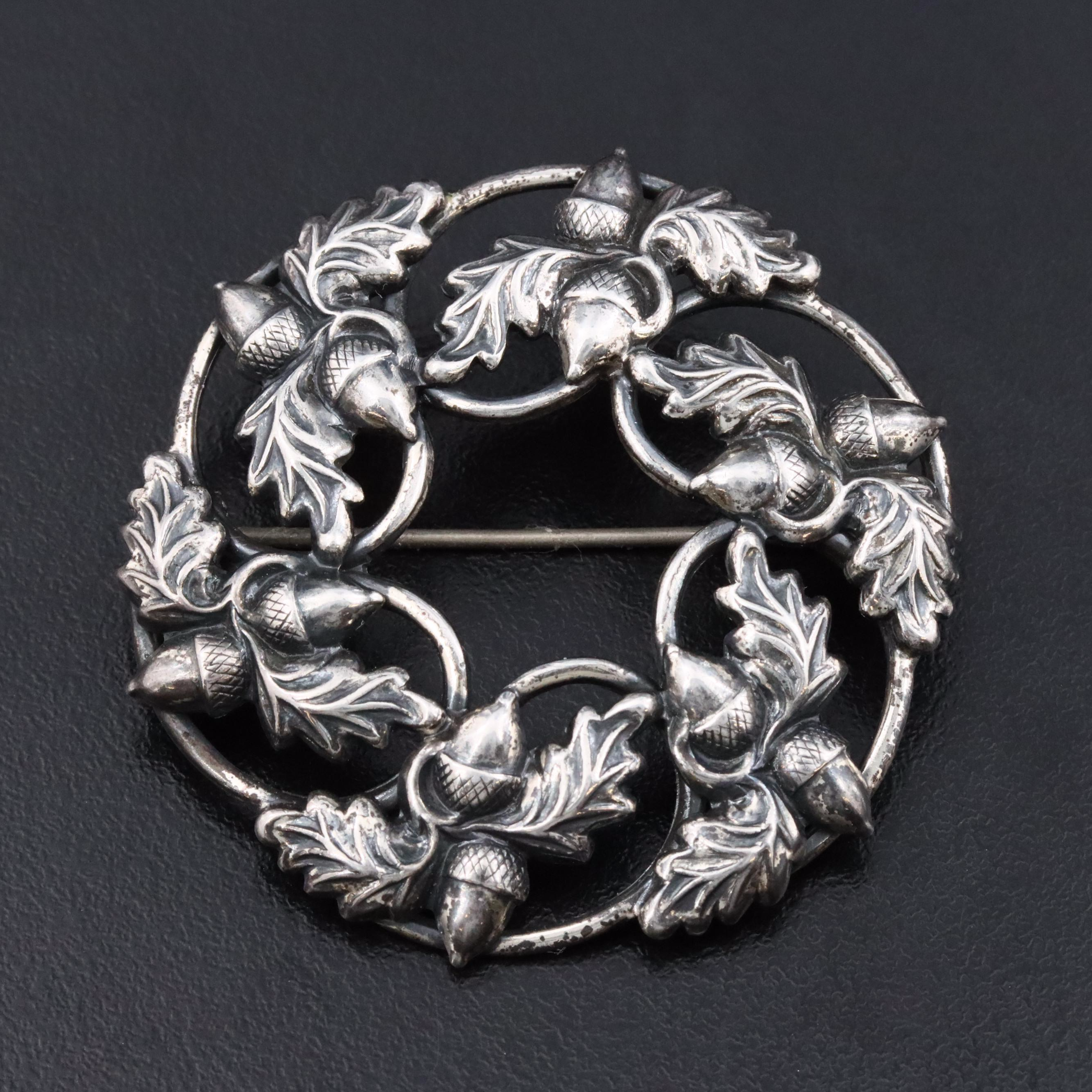 Vintage Danecraft Sterling Leaf and Acorn Wreath Brooch