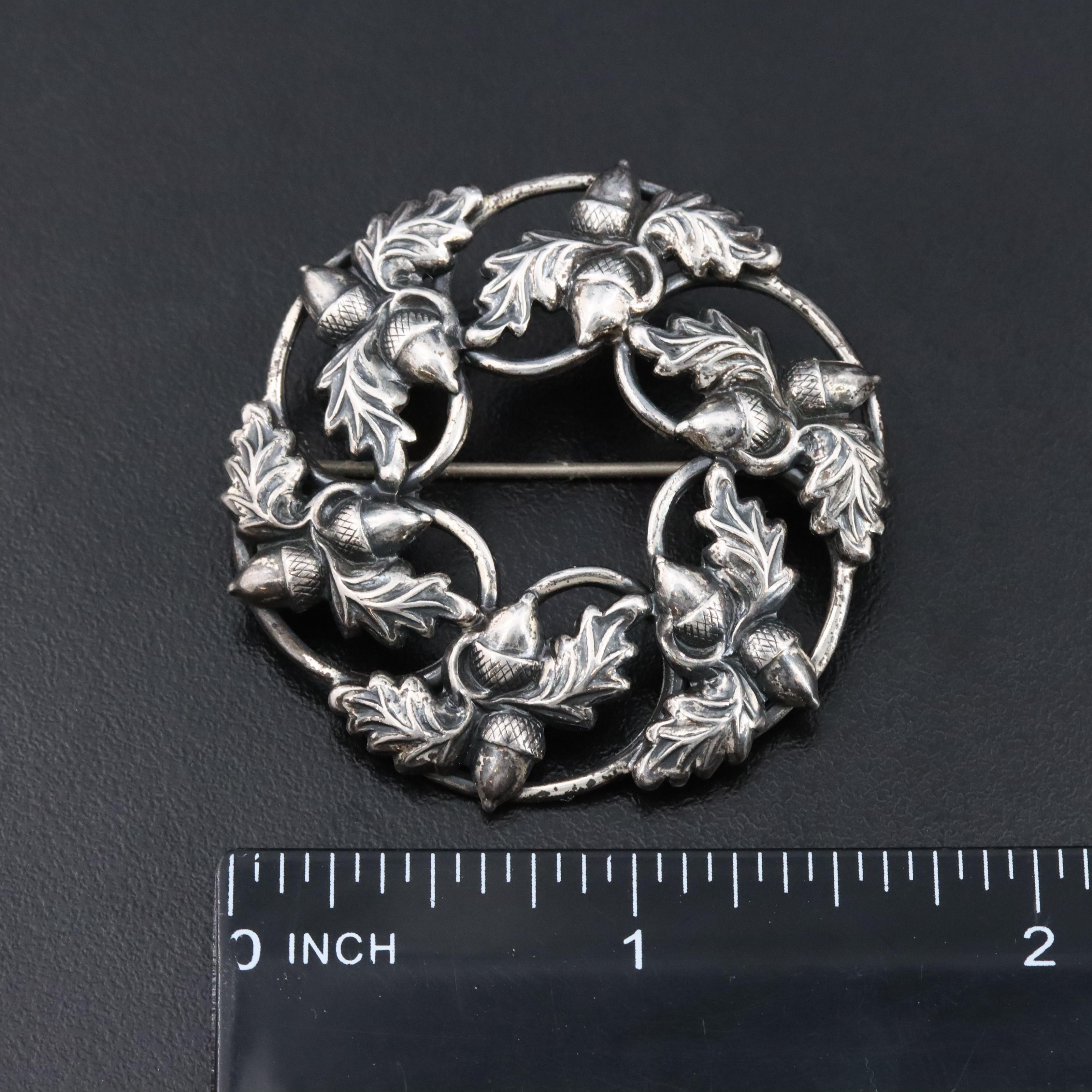 Vintage Danecraft Sterling Leaf and Acorn Wreath Brooch