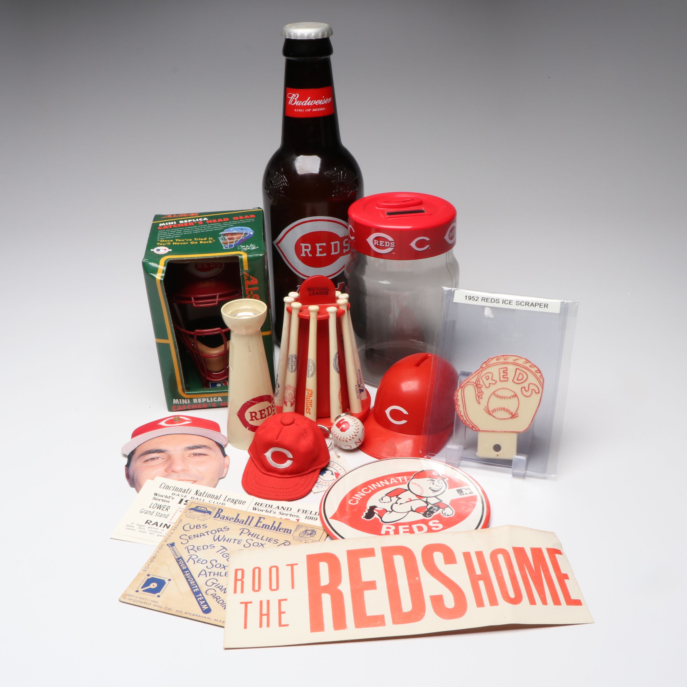 Budweiser King Pitcher Beer Bottle with More Cincinnati Reds Collectibles