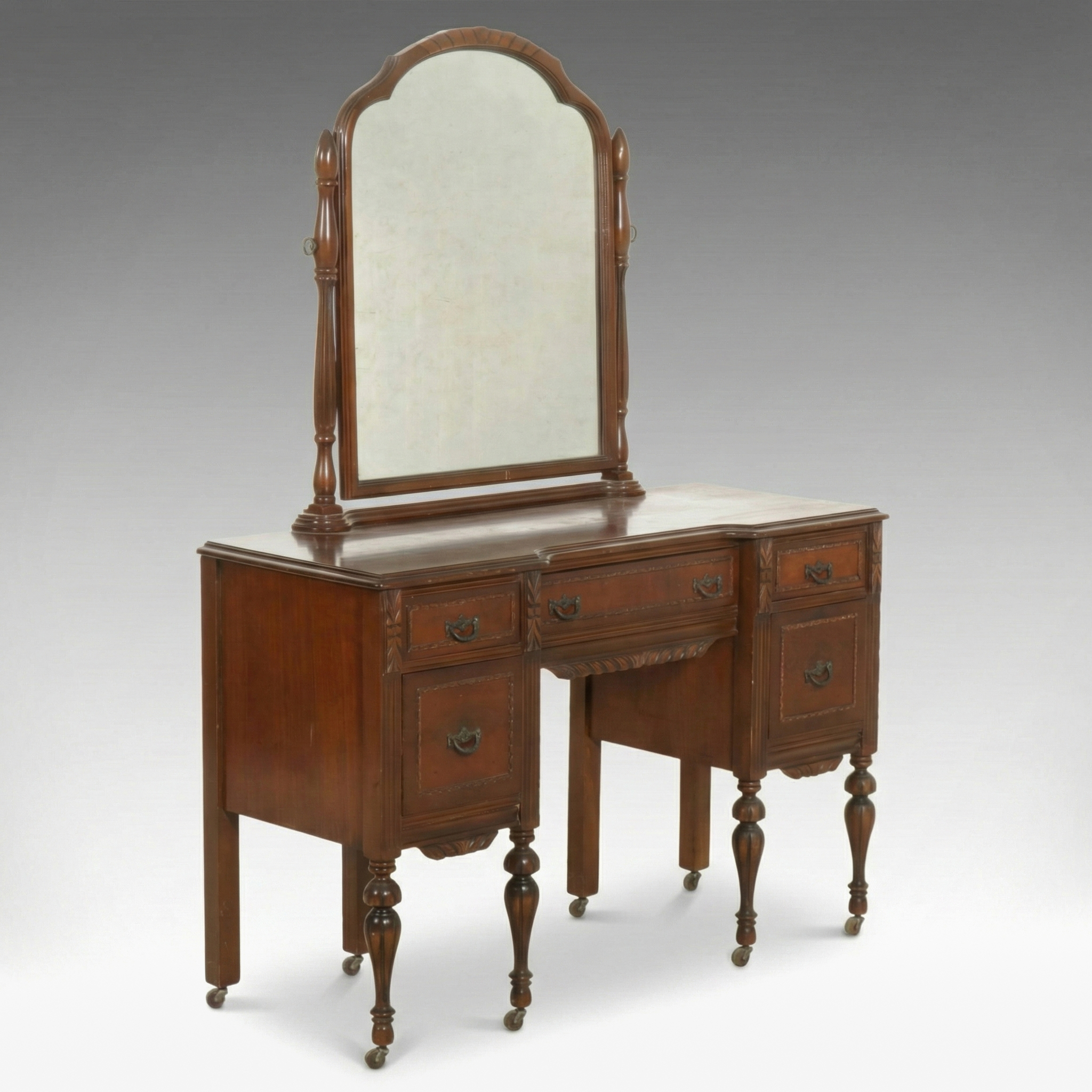 Victorian Mahogany Vanity Desk and Mirror, Early 20th Century