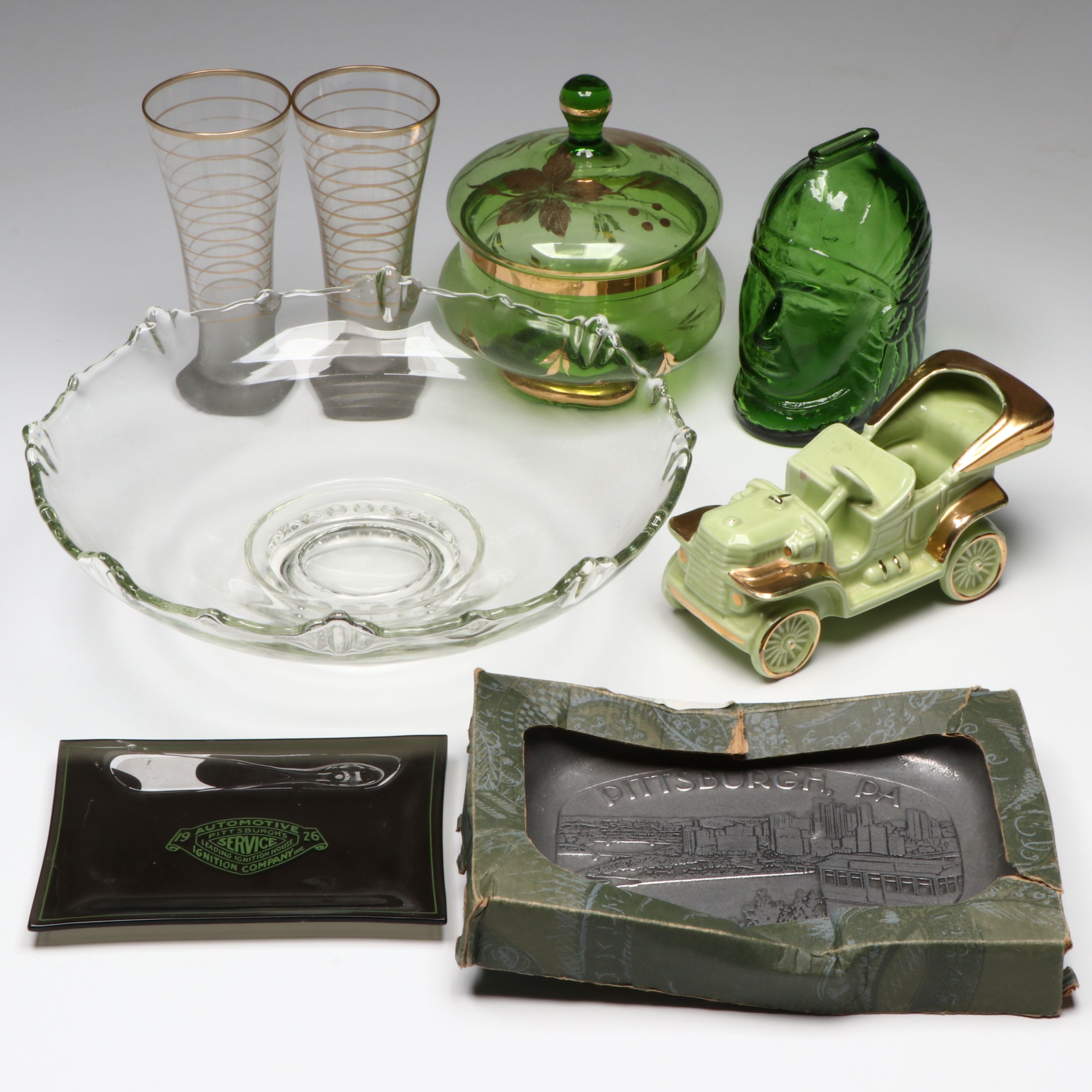 Vintage Glass Serving Bowl with Other Tableware and Decor