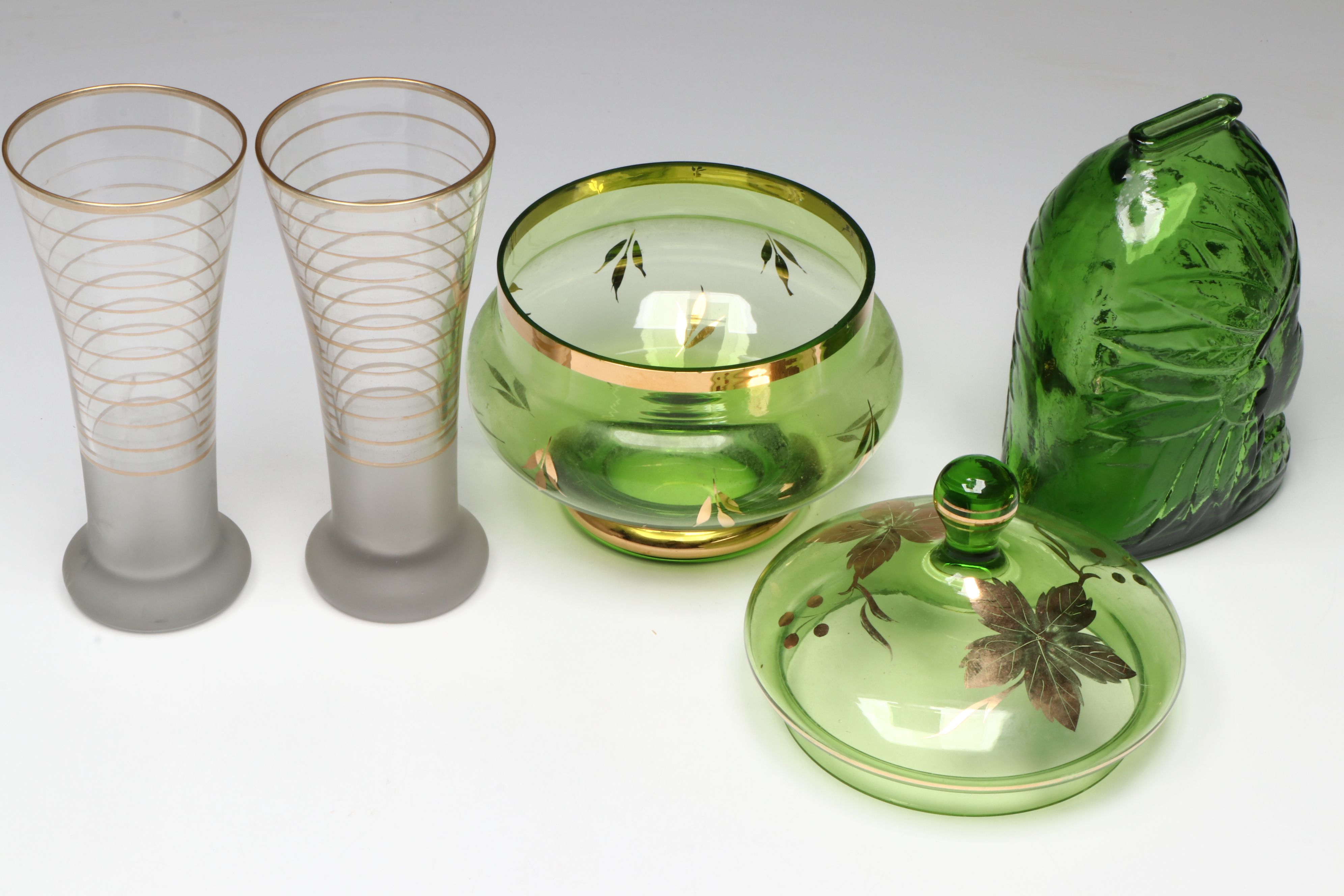 Vintage Glass Serving Bowl with Other Tableware and Decor