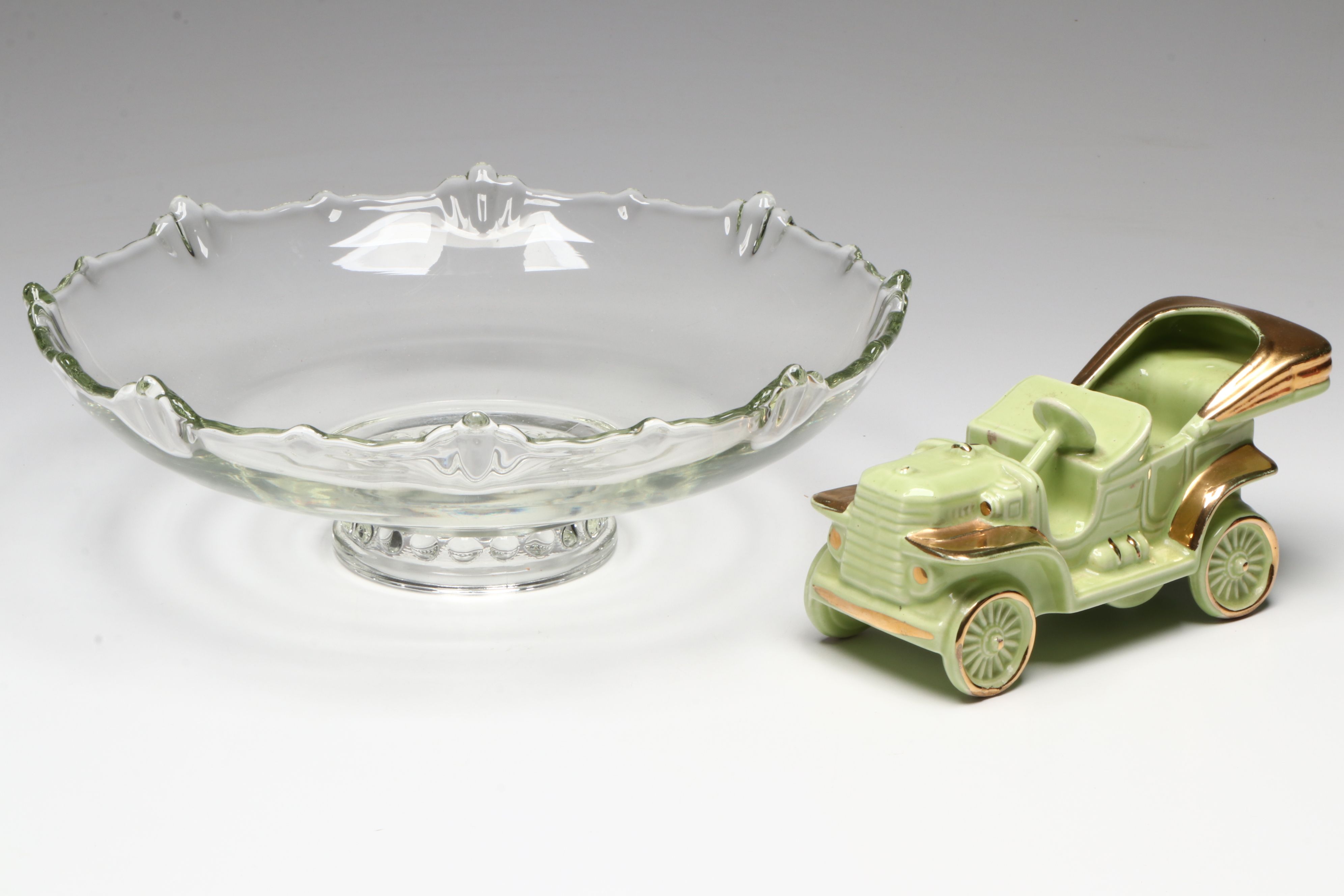 Vintage Glass Serving Bowl with Other Tableware and Decor