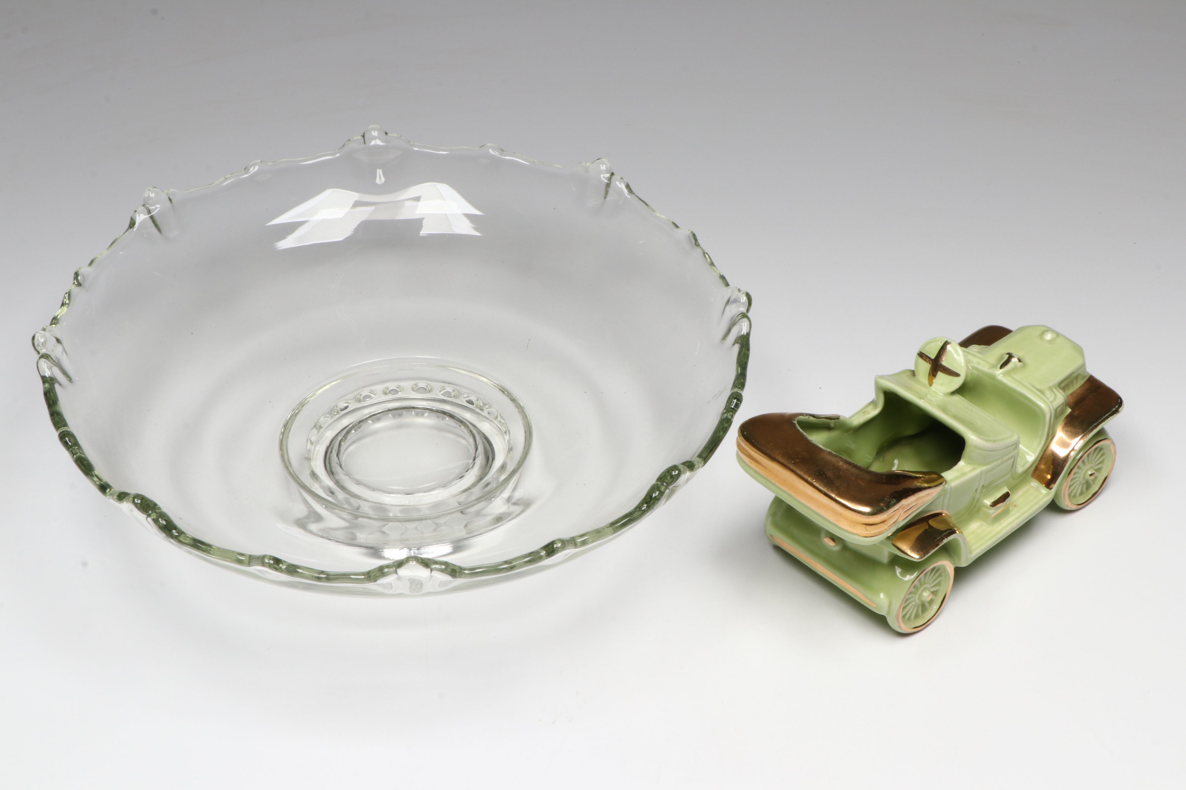 Vintage Glass Serving Bowl with Other Tableware and Decor