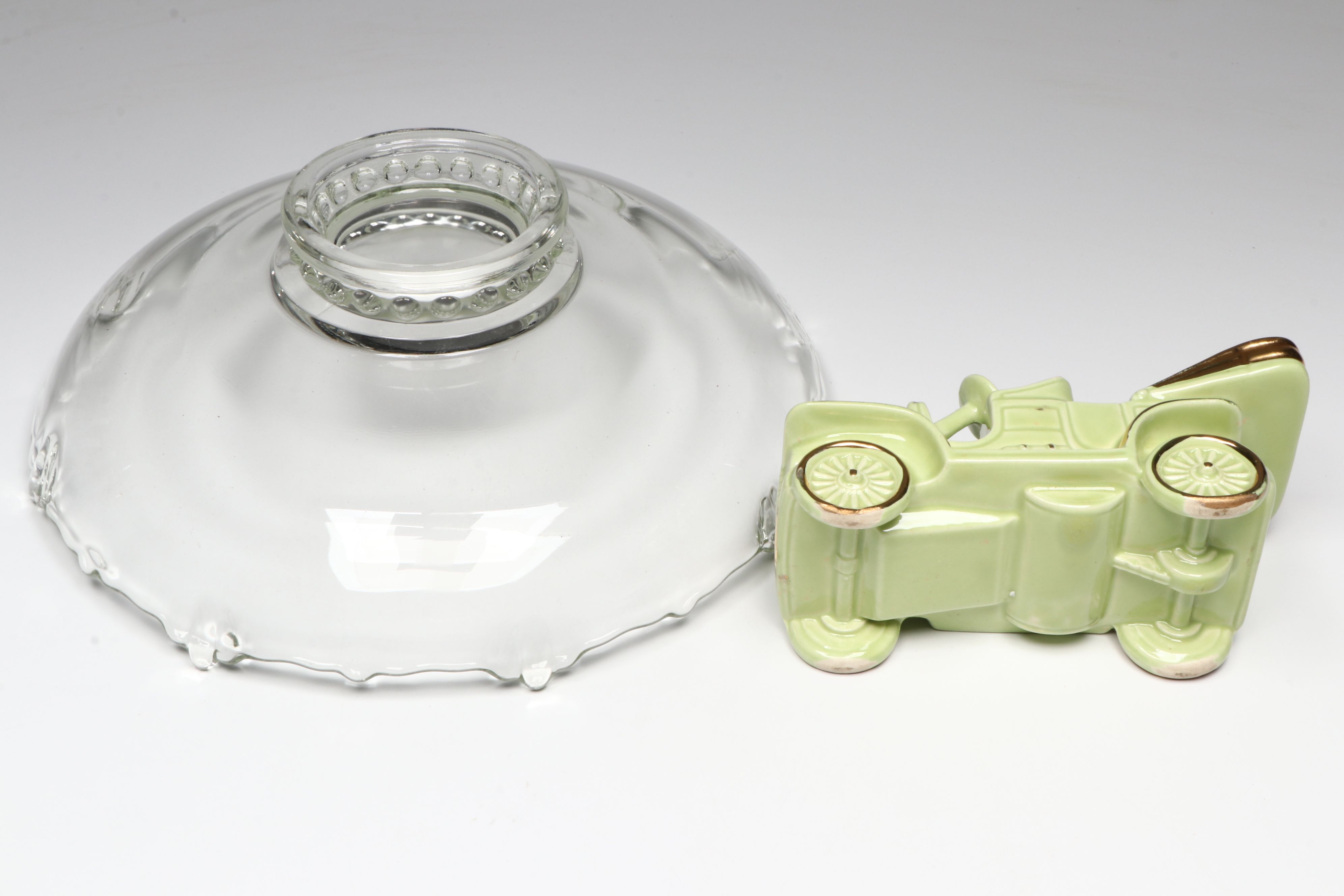 Vintage Glass Serving Bowl with Other Tableware and Decor