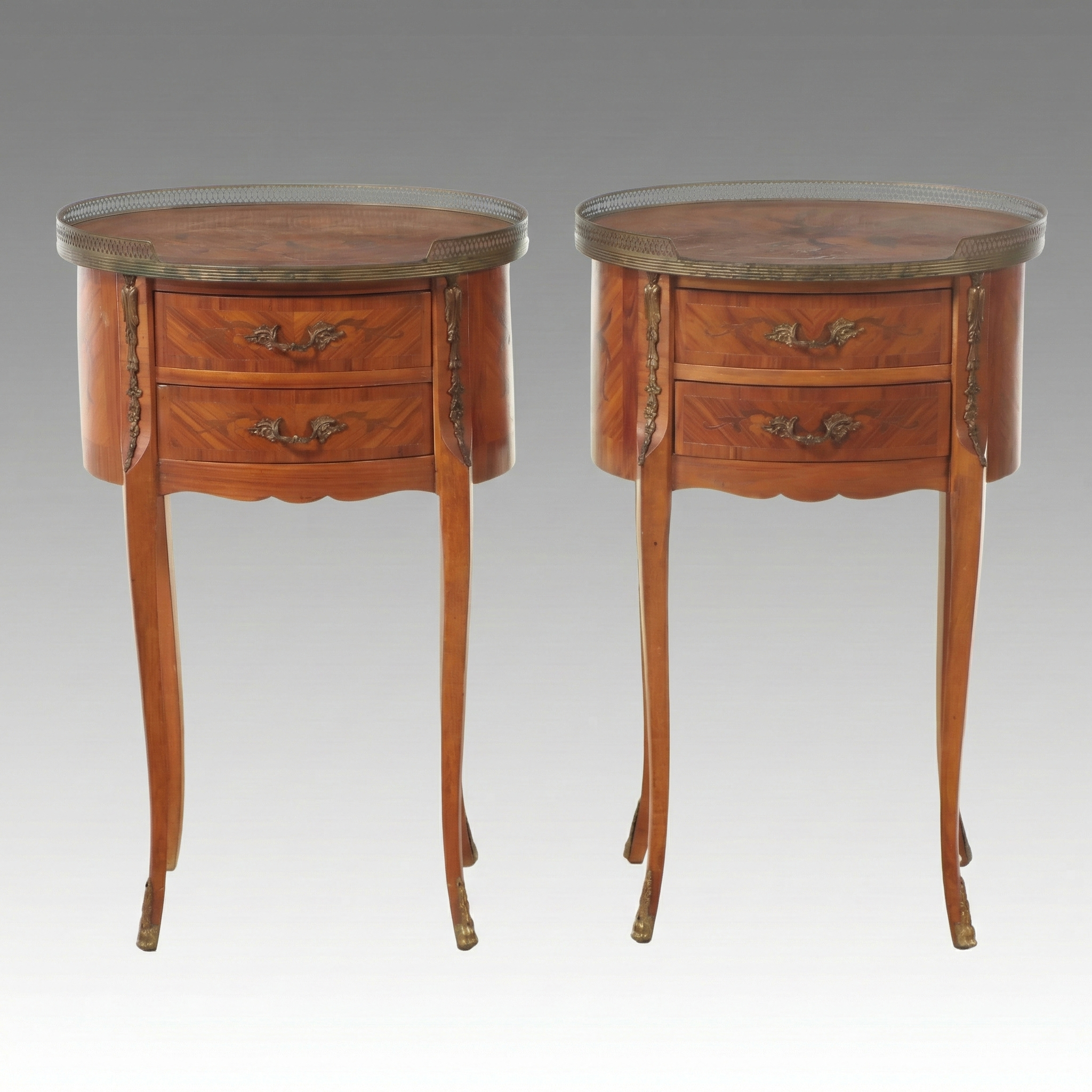 Pair of Louis XV Style Ormolu and Marquetry Inlaid Nightstands, 20th Century