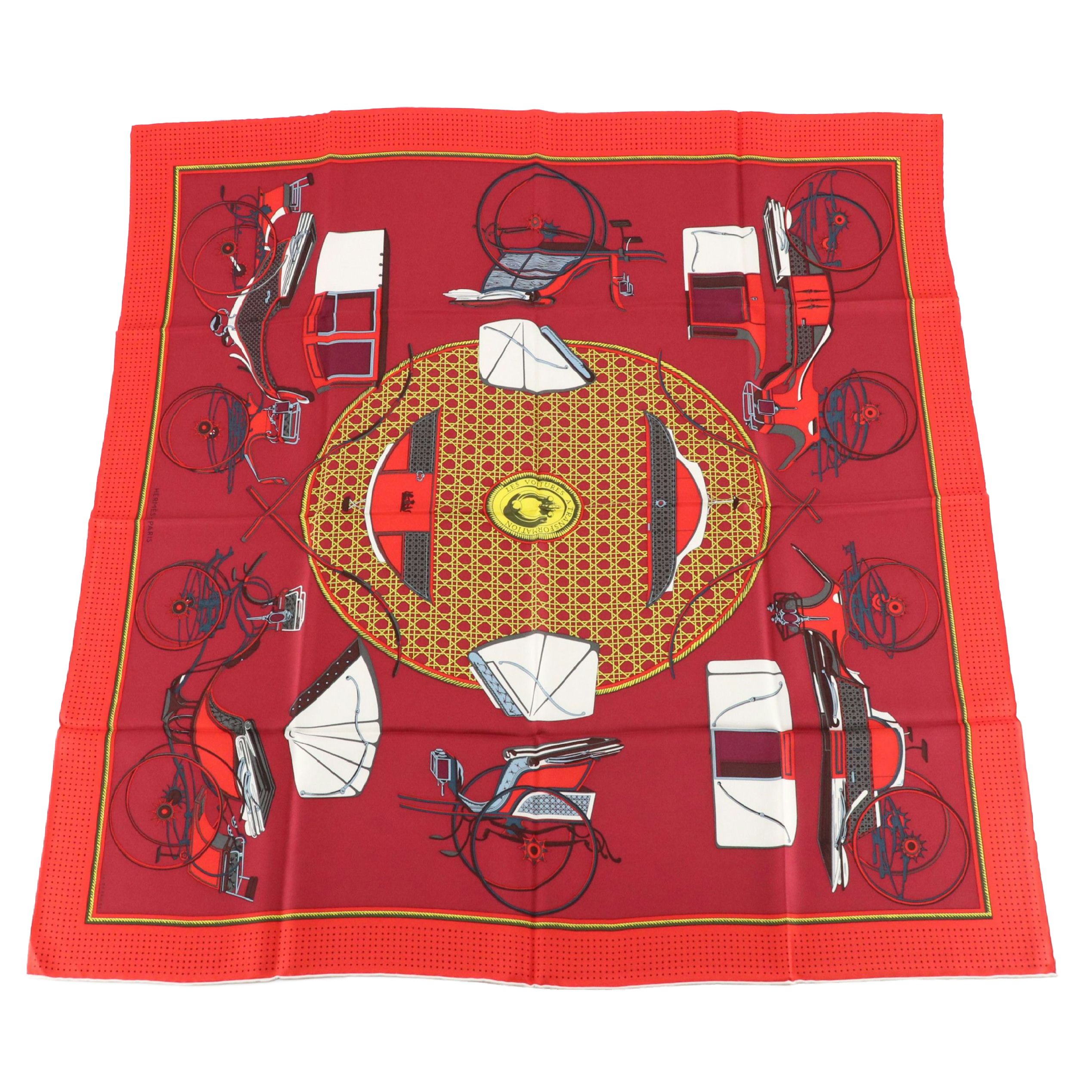 Hermès "Les Voitures a Transformation" Silk Twill Scarf