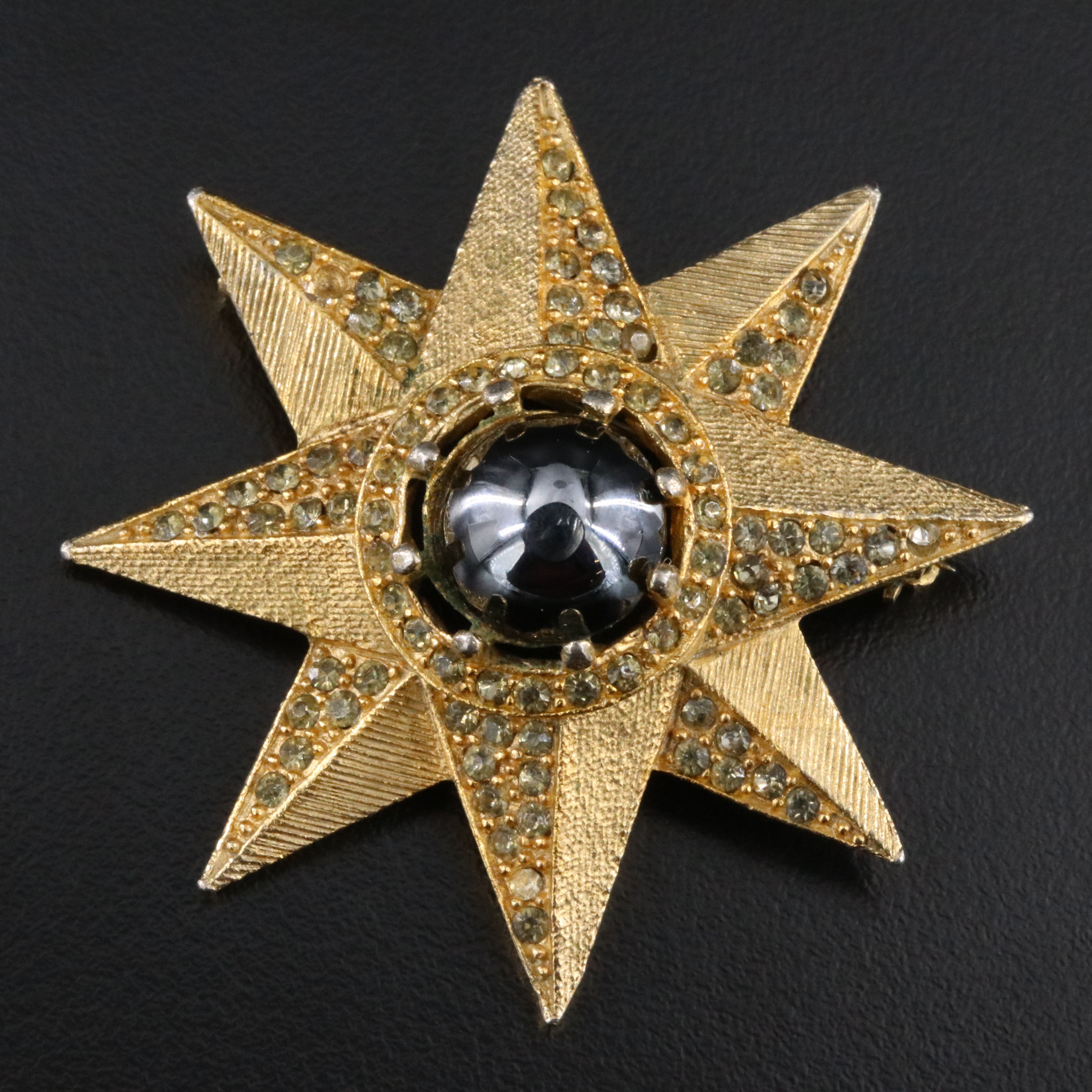 Star Brooch with Rhinestones and Imitation Hematite