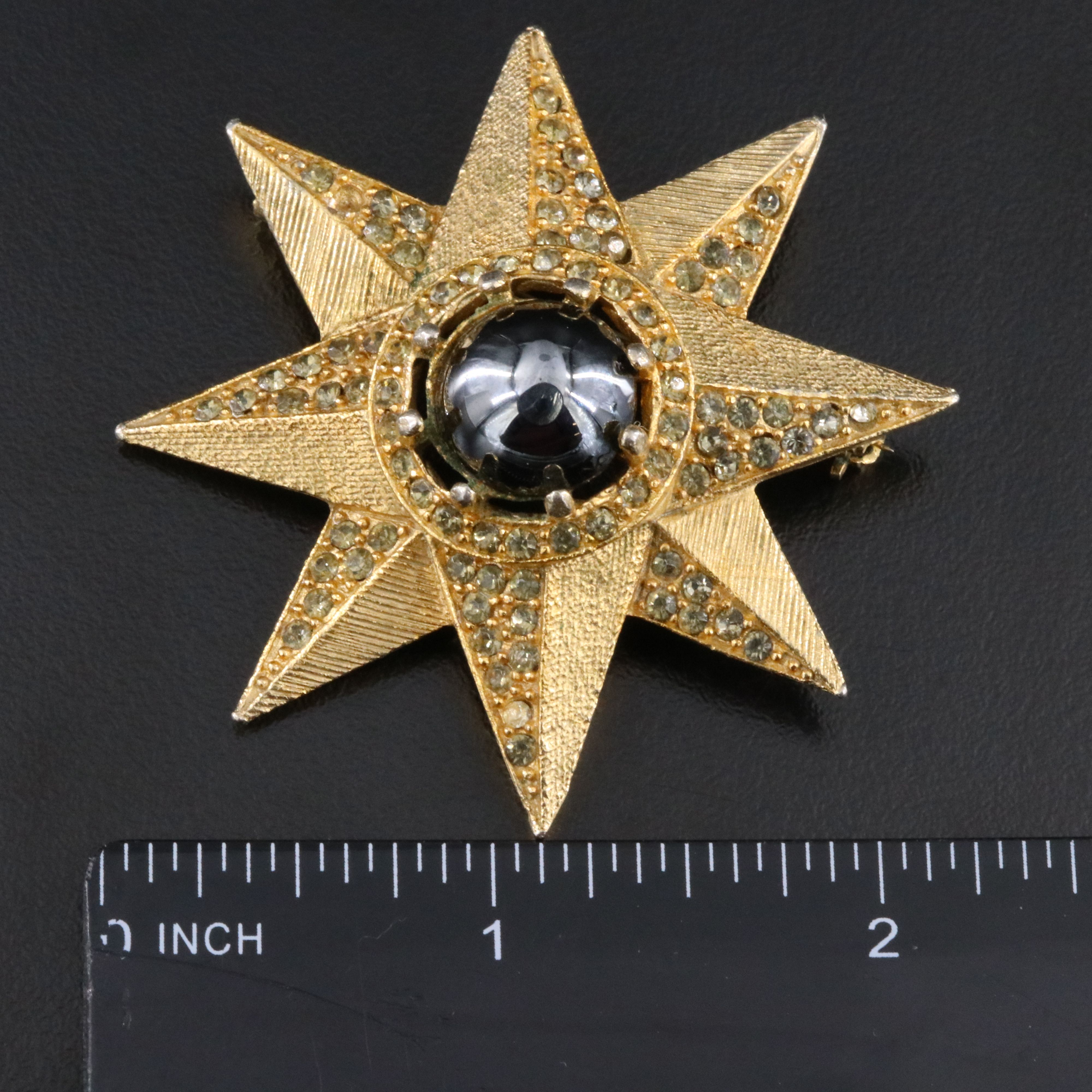 Star Brooch with Rhinestones and Imitation Hematite