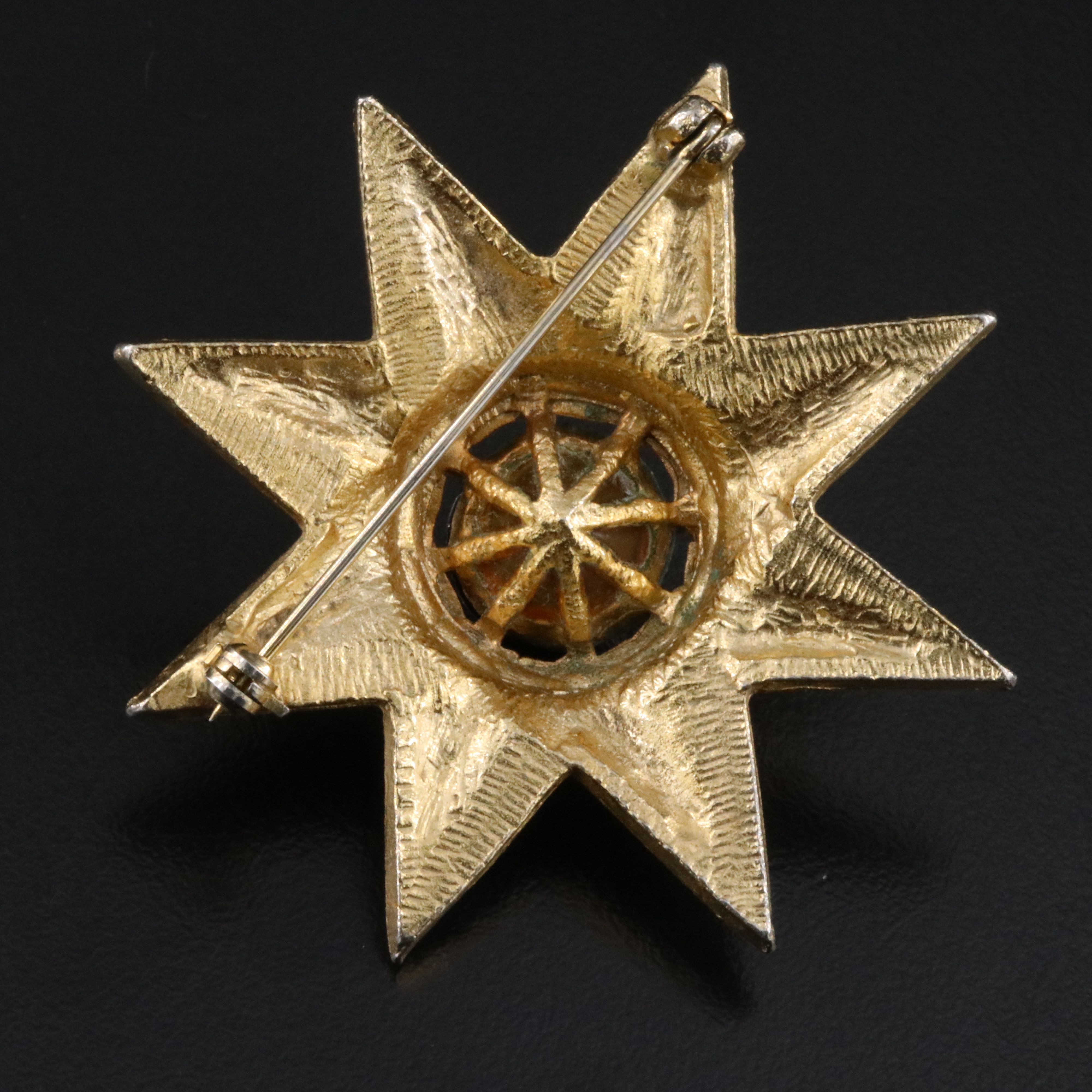 Star Brooch with Rhinestones and Imitation Hematite
