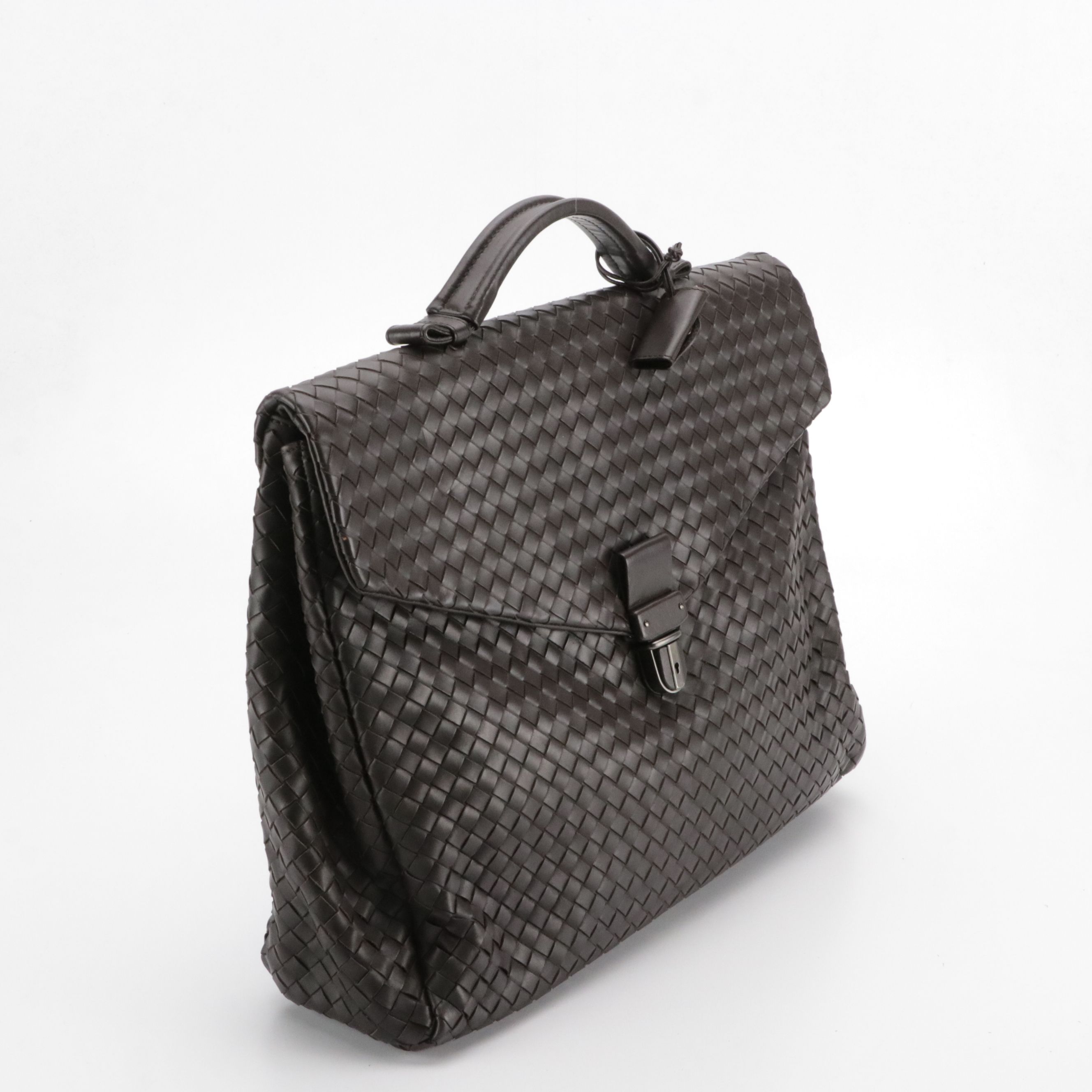 Bottega Veneta Large Envelope Flap Briefcase in Brown Intrecciato Nappa Leather
