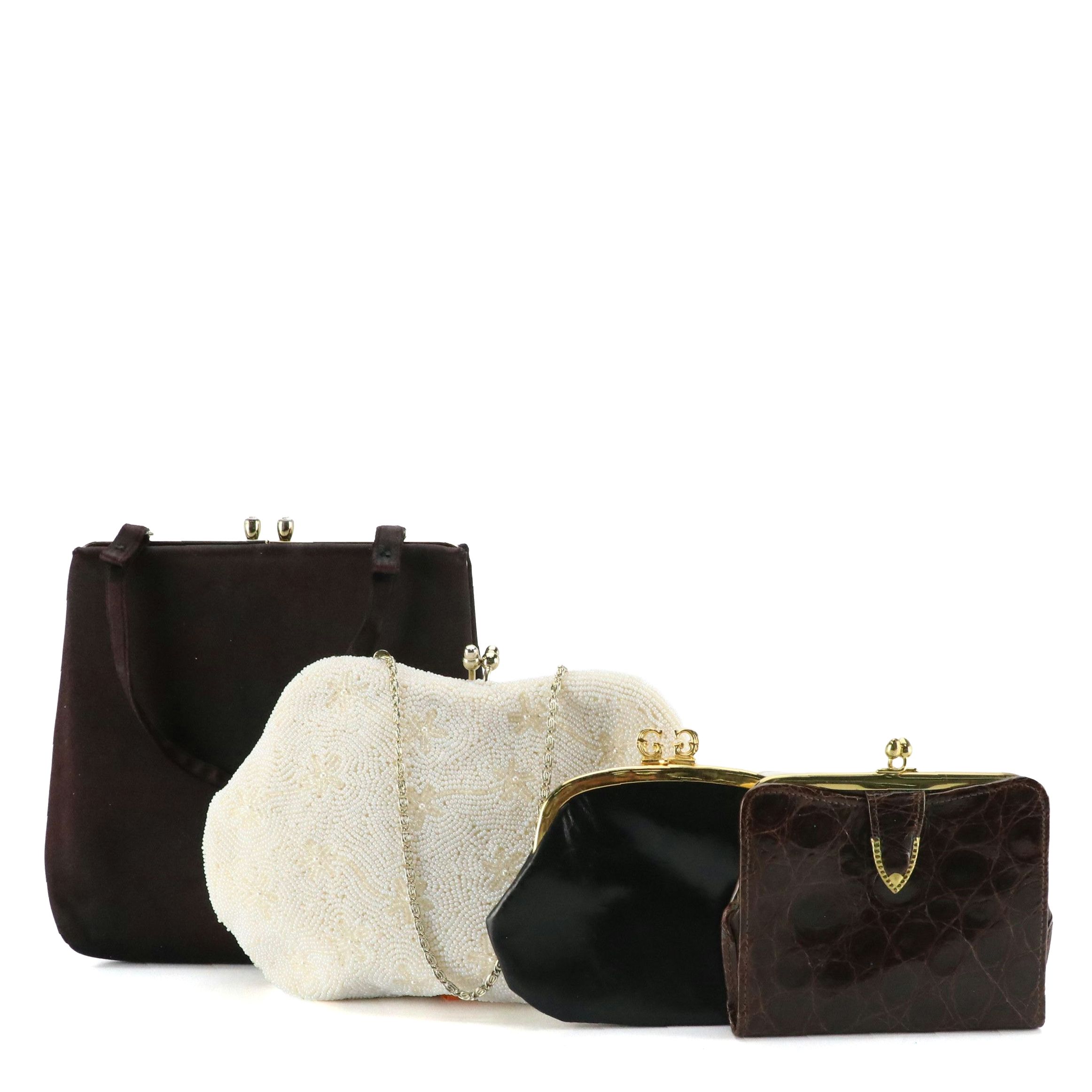 Harry Levine Satin Bag, Japanese Microbead Purse, Alligator Wallet, Coin Pouch