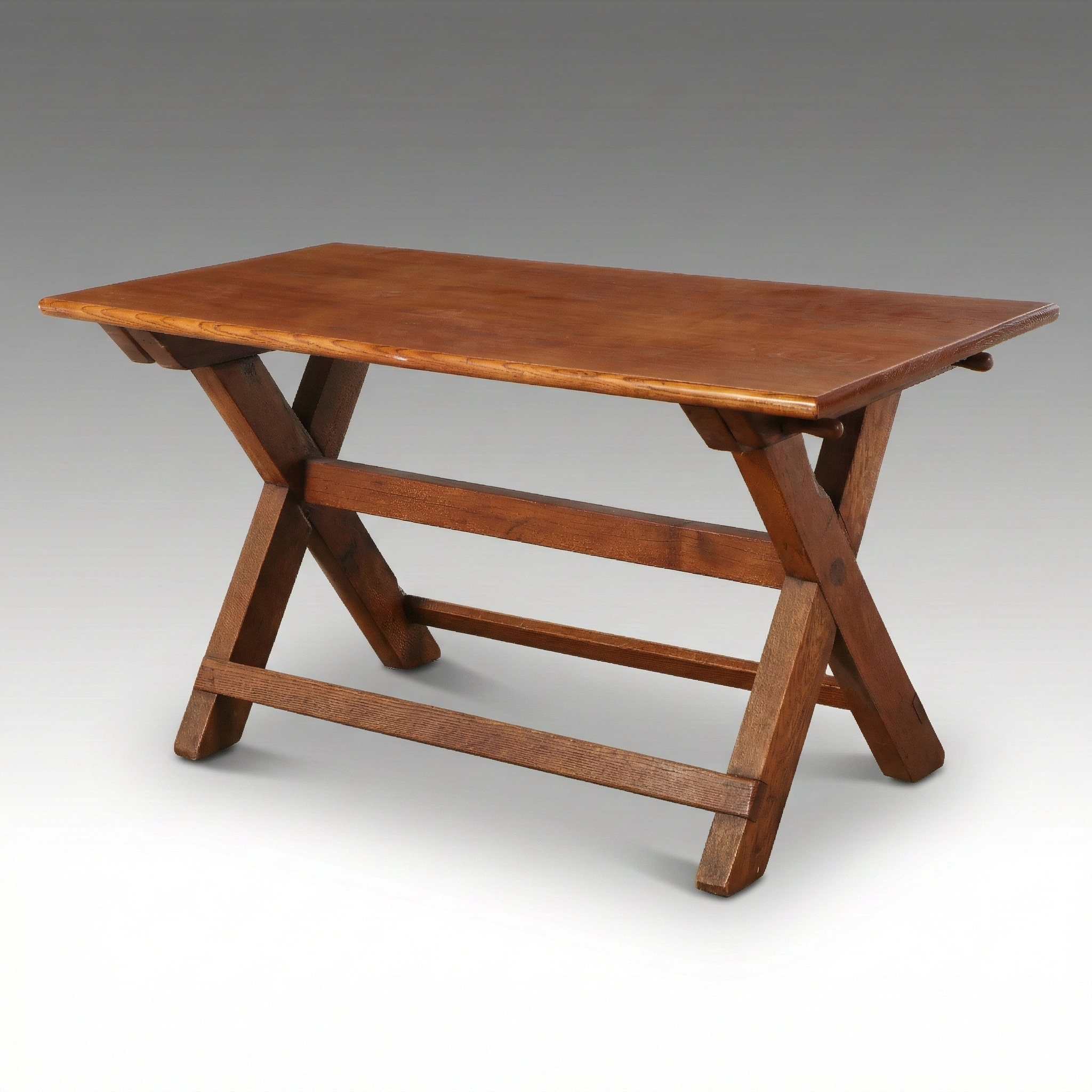 Primitive Style Oak Trestle Table, 20th Century