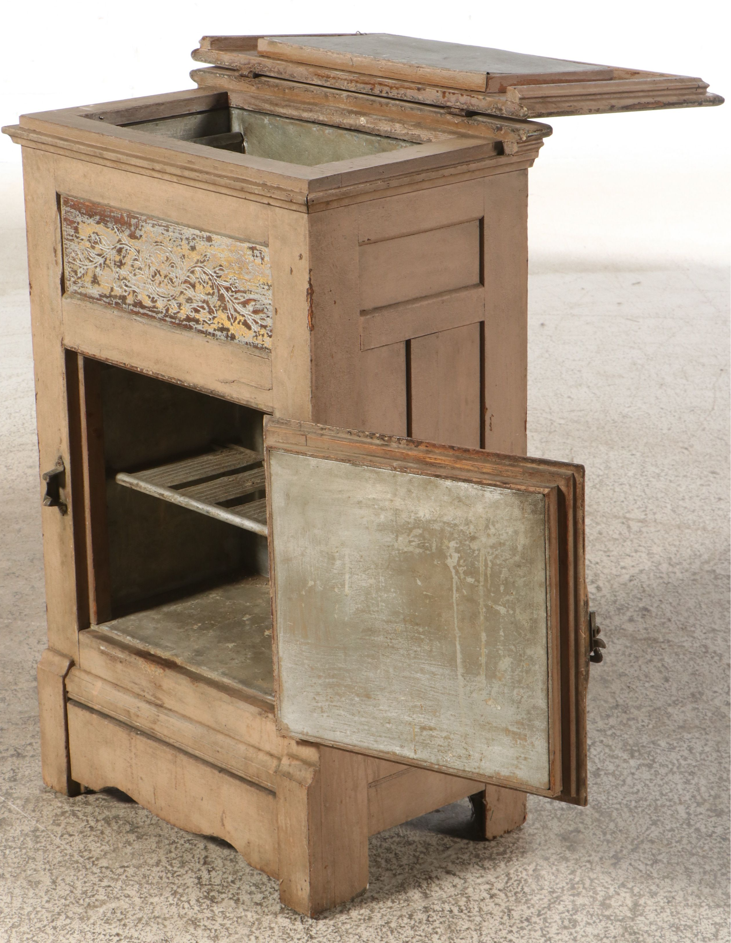 Late Victorian Painted Wood and Metal Ice Chest, Late 19th/Early 20th Century