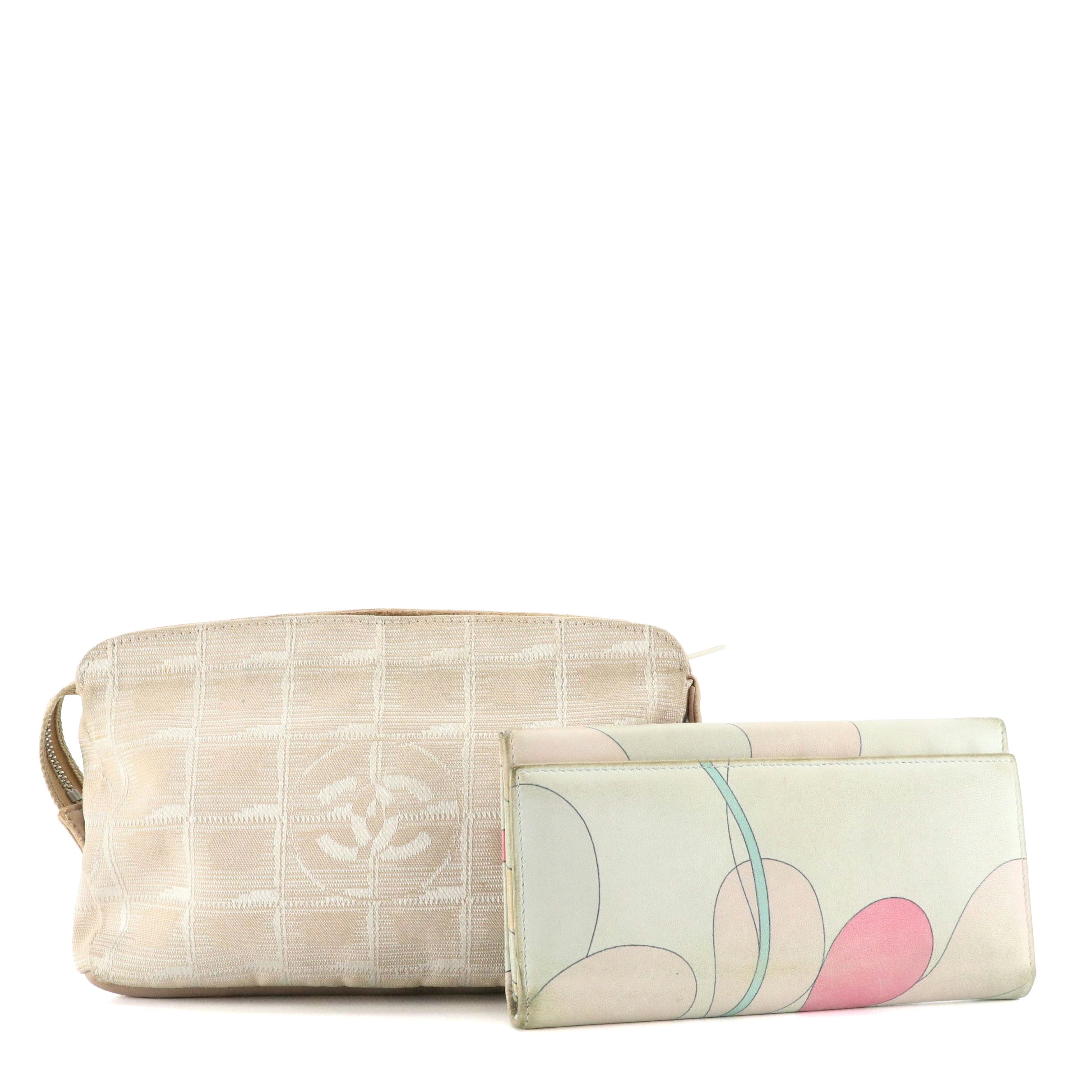 Chanel Jacquard Travel Line Zip Pouch and Emilio Pucci Printed Lambskin Wallet