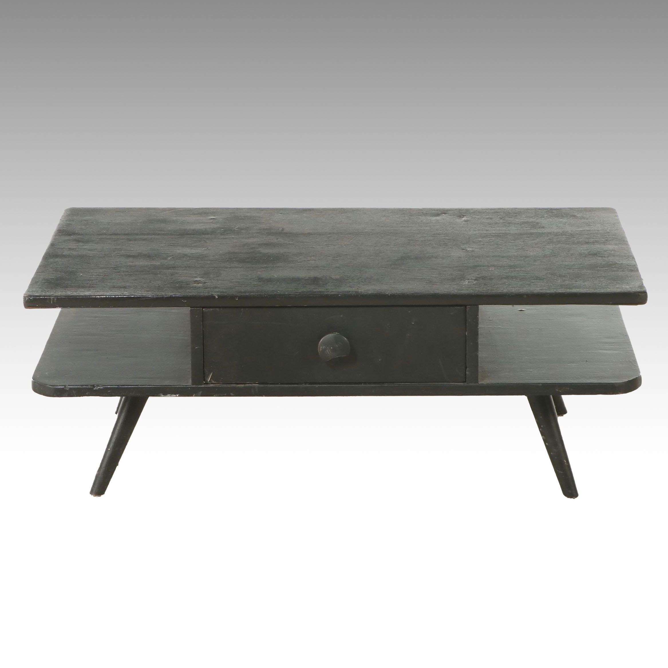 Mid Century Modern Style Painted Wood Single-Drawer Two-Tier Coffee Table