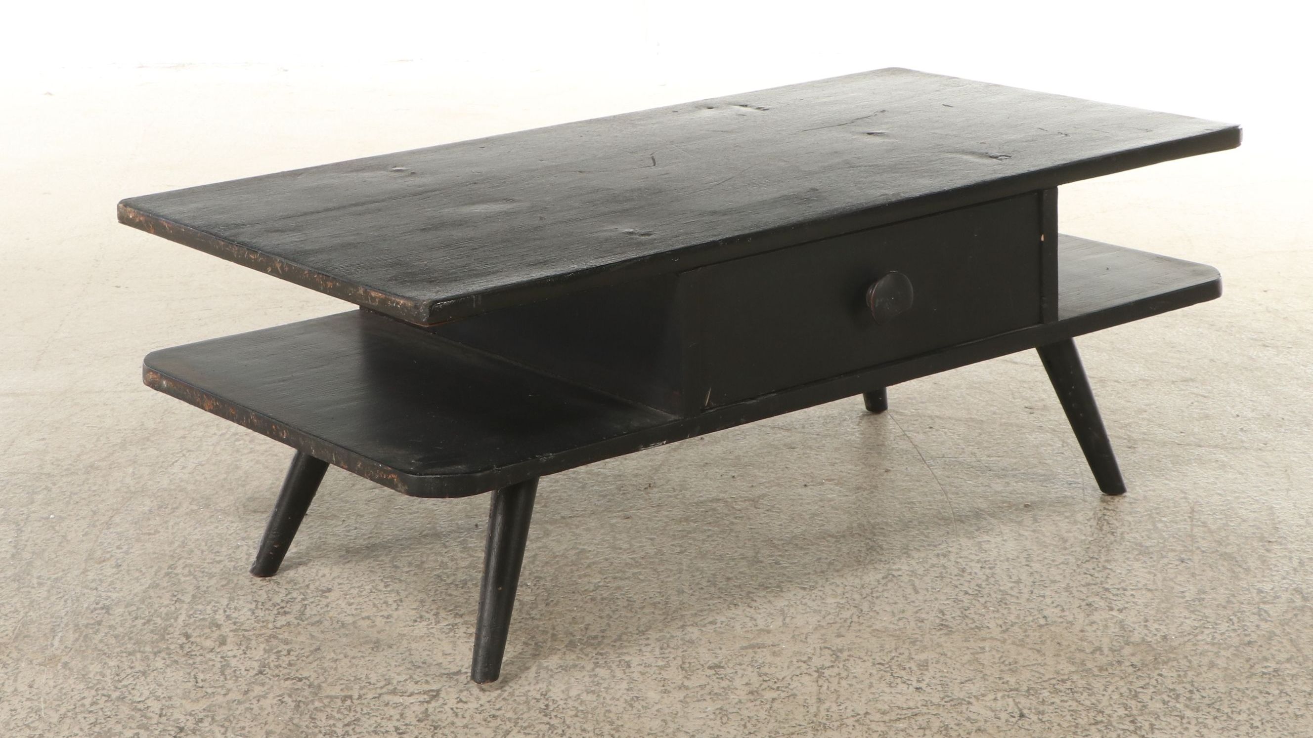 Mid Century Modern Style Painted Wood Single-Drawer Two-Tier Coffee Table