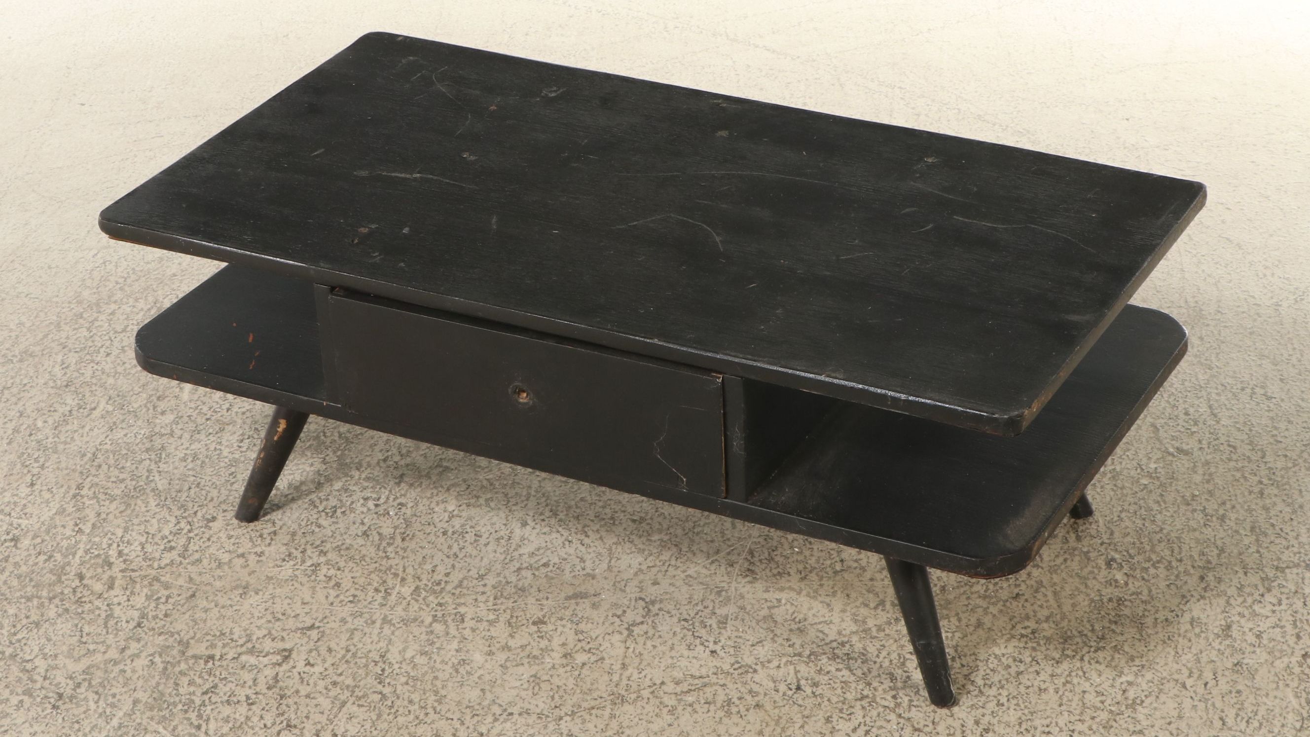 Mid Century Modern Style Painted Wood Single-Drawer Two-Tier Coffee Table