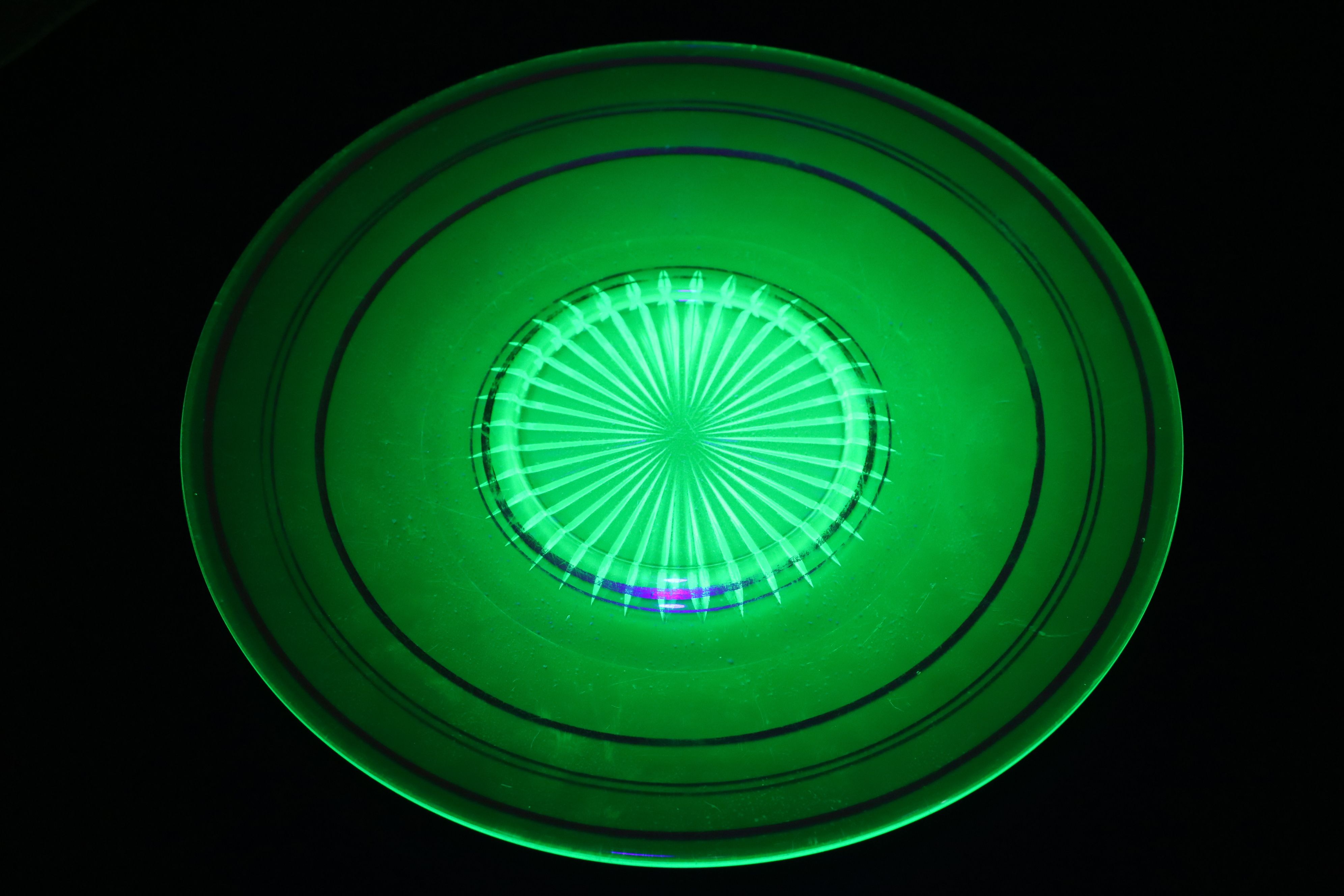 Art Deco Style Creamer and Sugar Bowl with More Uranium Glass Dinnerware