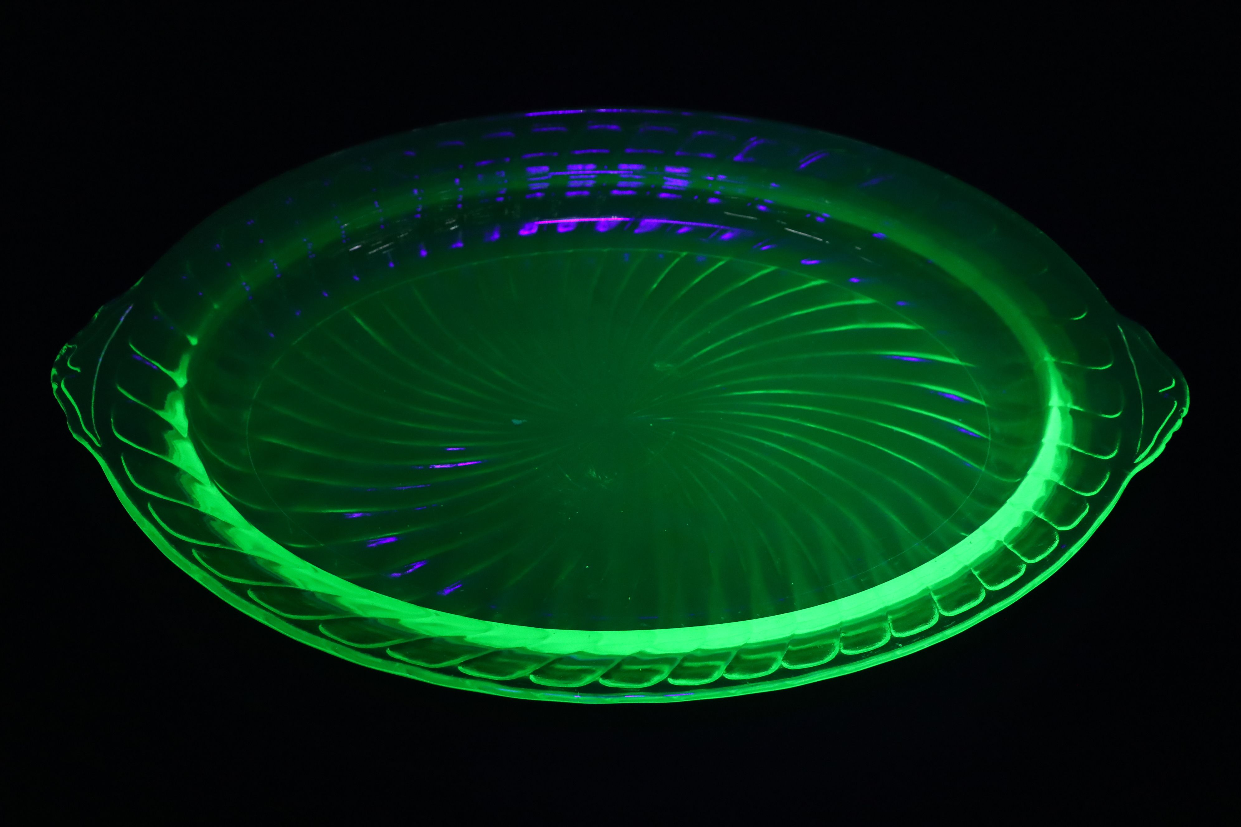 Art Deco Style Creamer and Sugar Bowl with More Uranium Glass Dinnerware