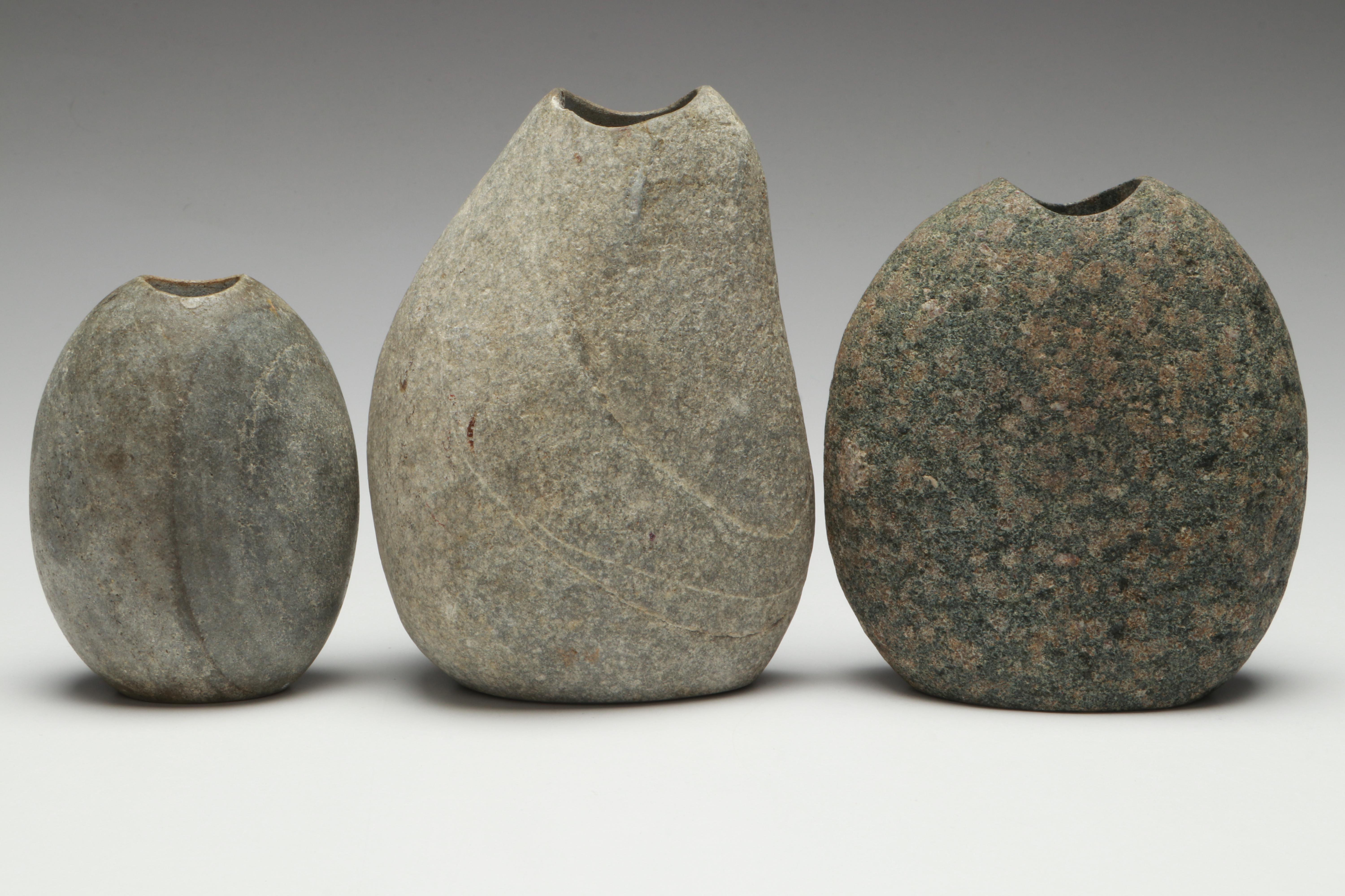 Lee Spiller Hand-Carved Natural Lake Beach Stone Vases