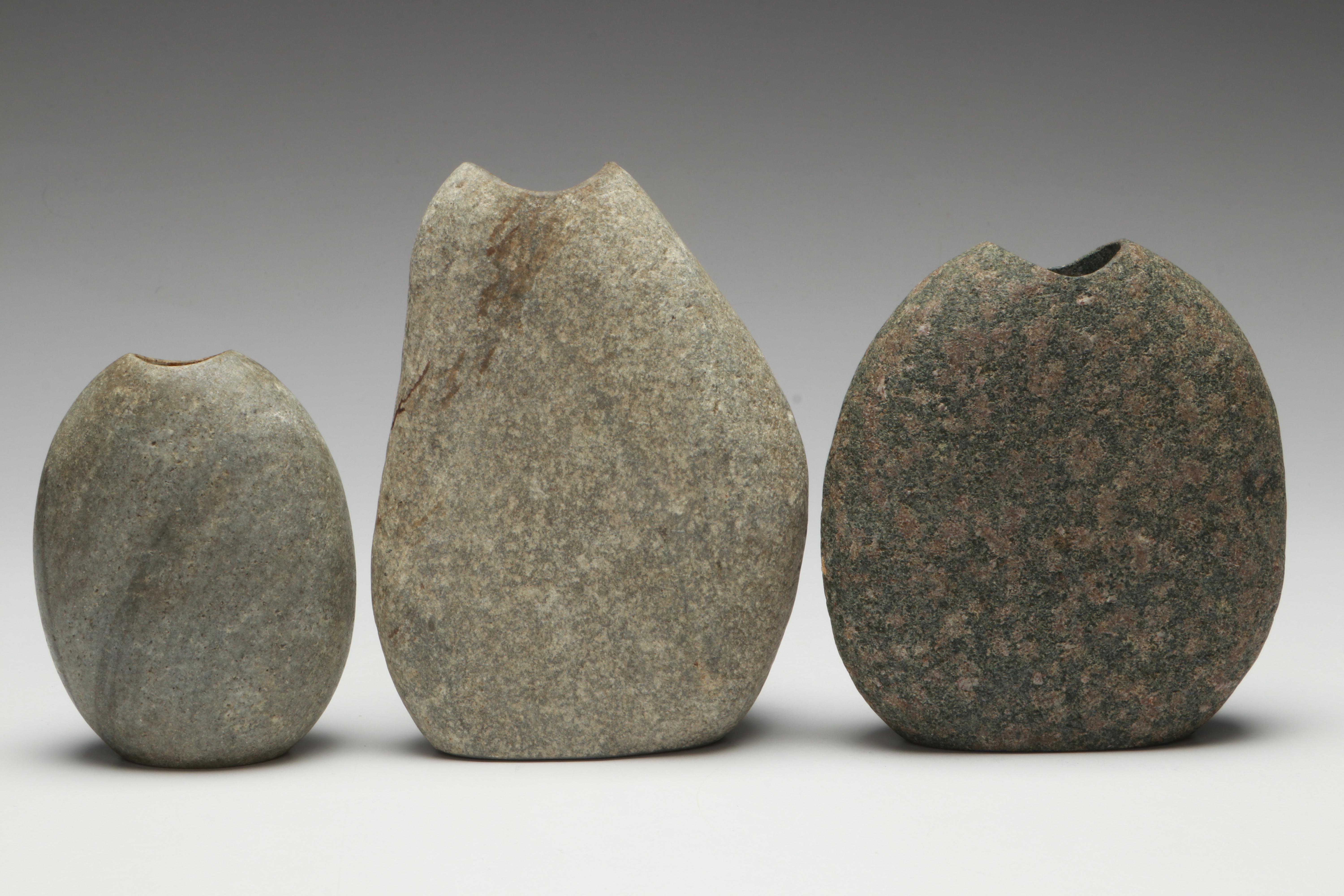 Lee Spiller Hand-Carved Natural Lake Beach Stone Vases