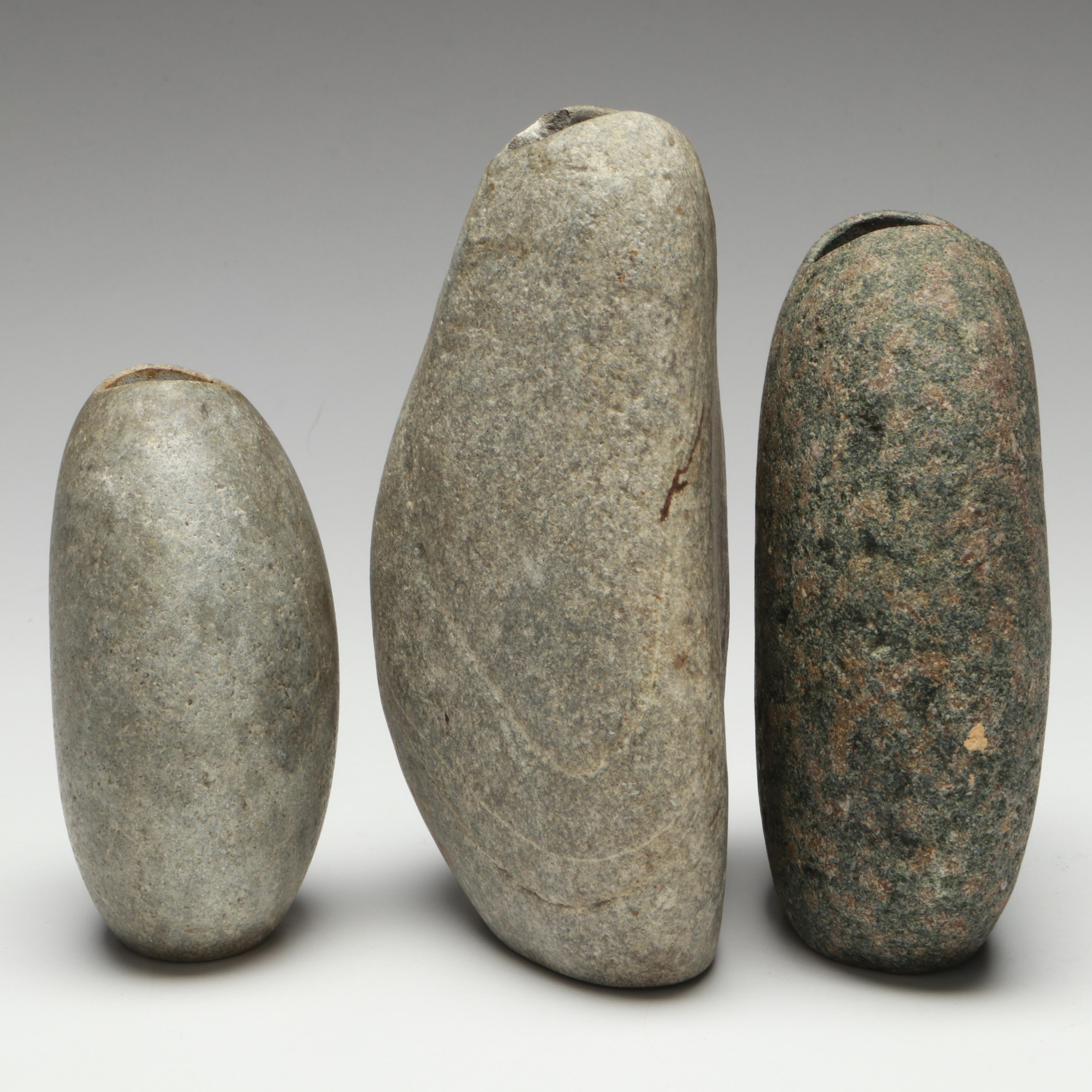 Lee Spiller Hand-Carved Natural Lake Beach Stone Vases