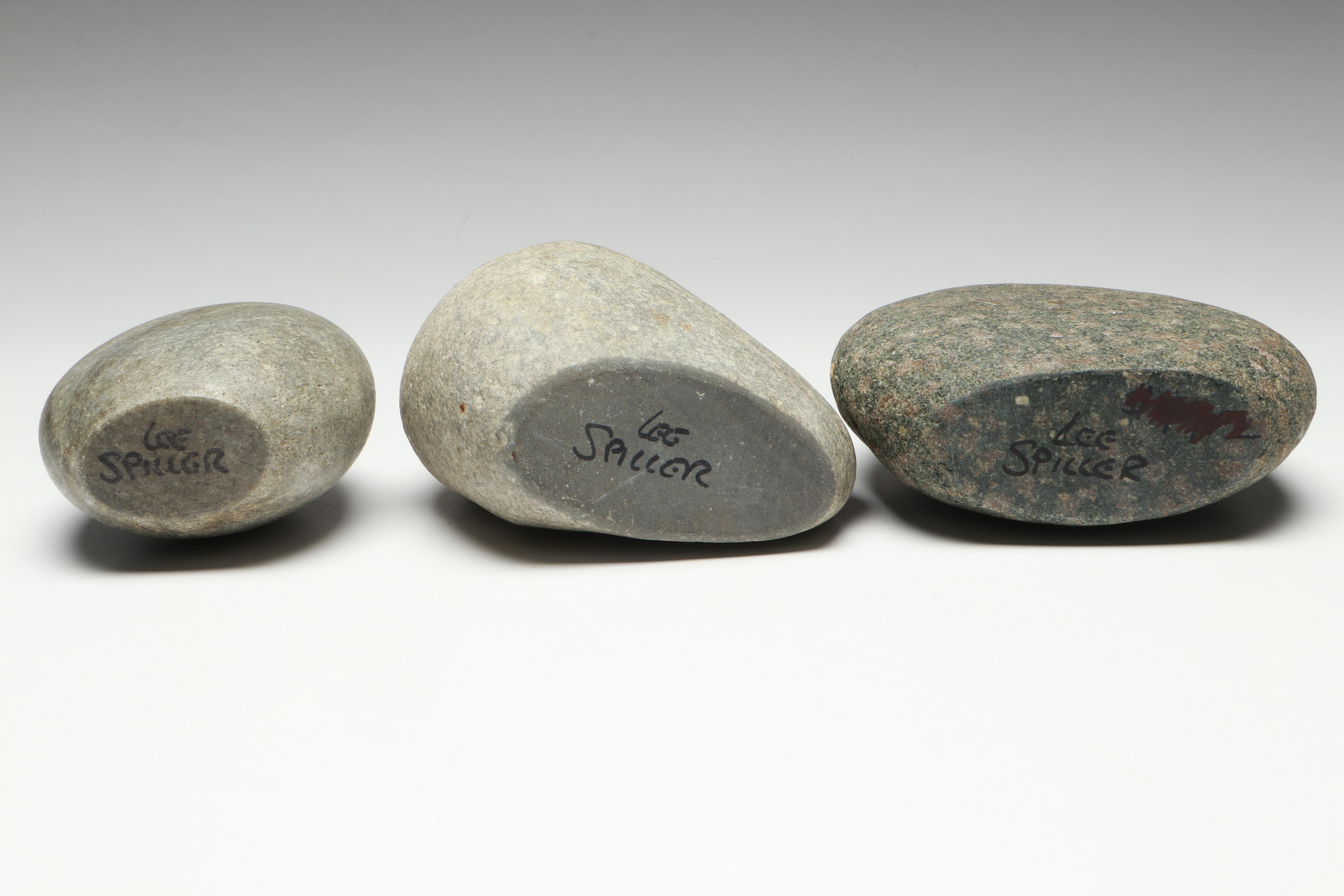 Lee Spiller Hand-Carved Natural Lake Beach Stone Vases