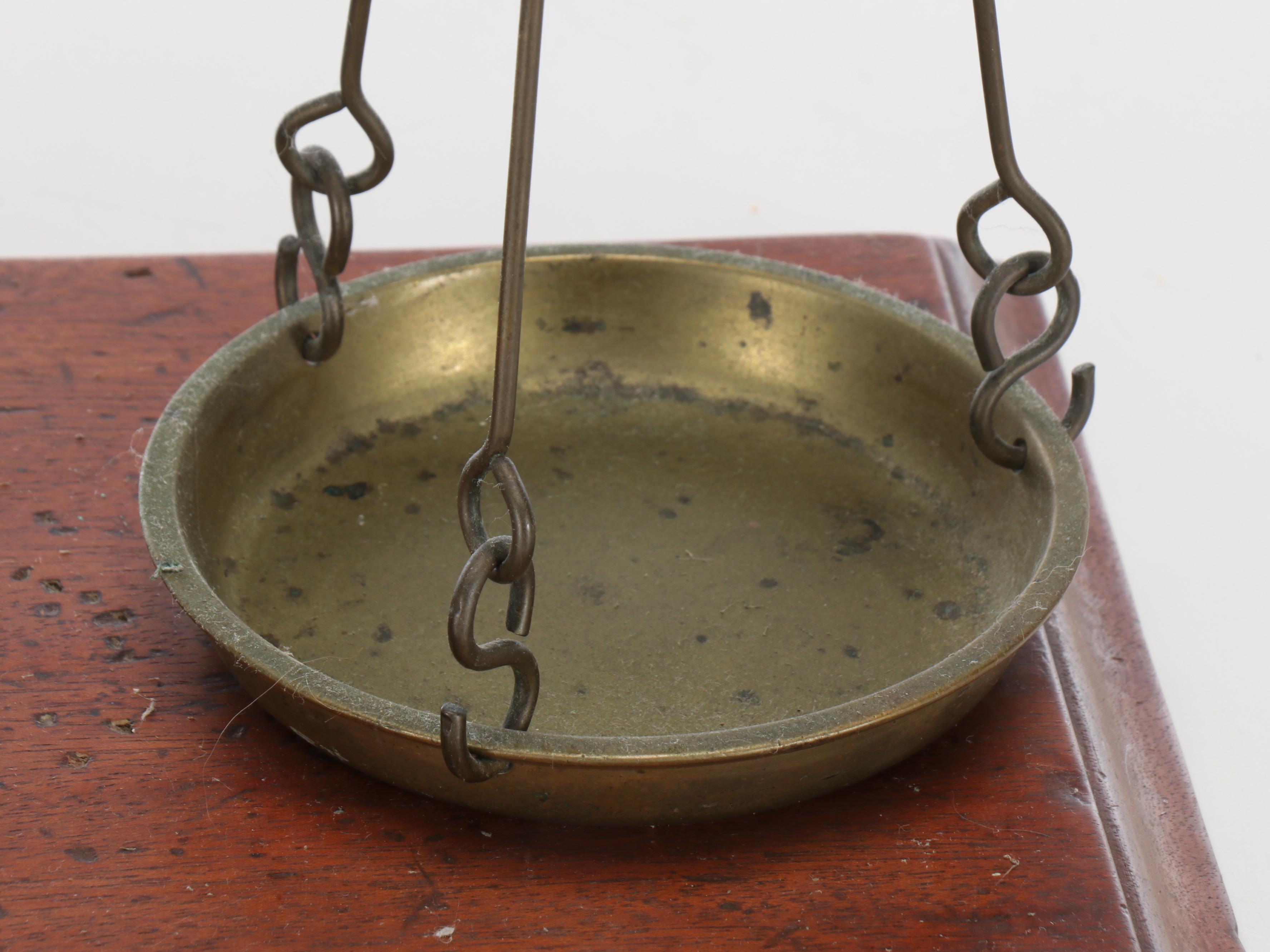 Antique Brass Balance Scale on Wood Base